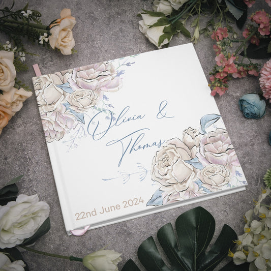 Square Wedding Guest Book, Romance Floral, Personalised