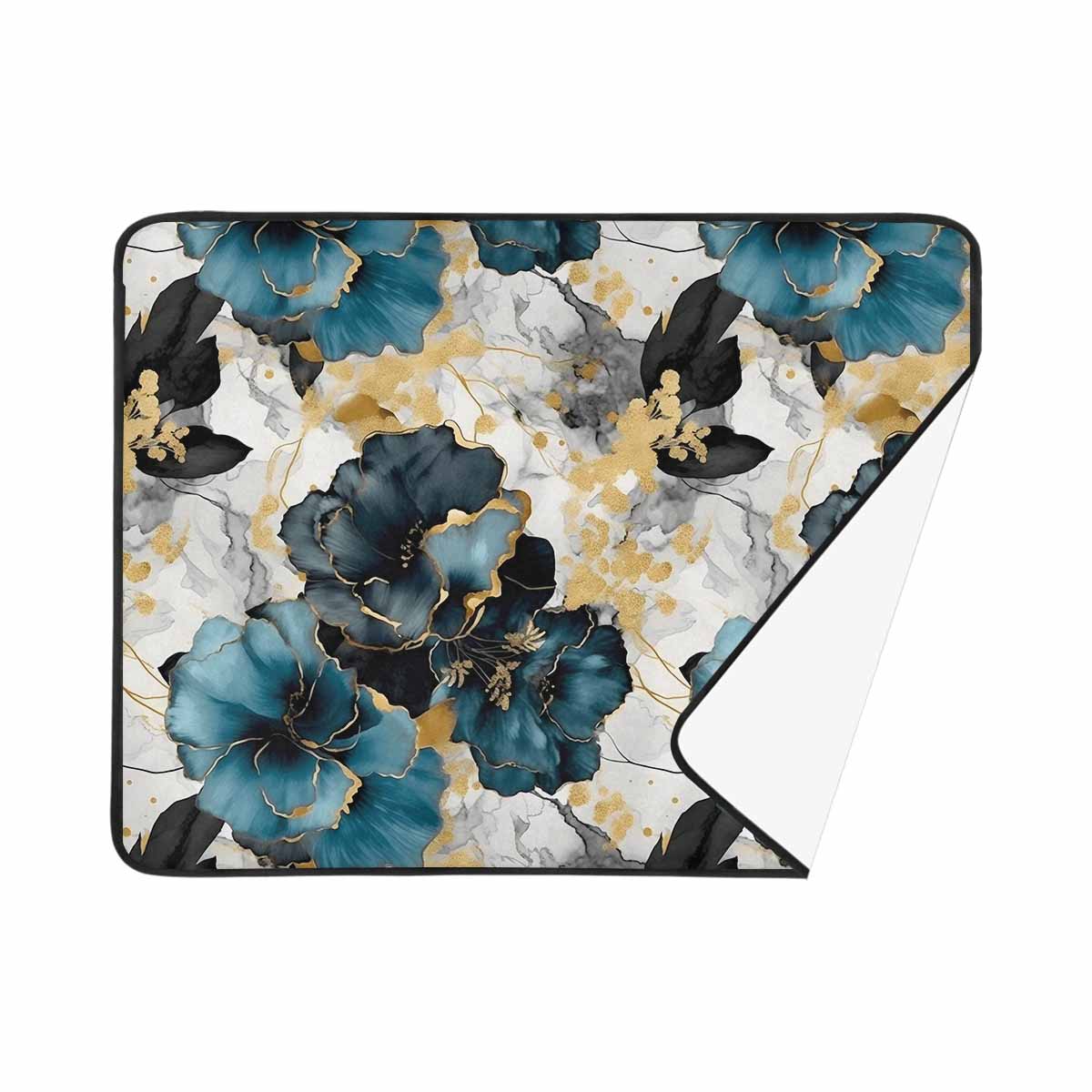 Blue & Gold Ink Floral  Beach Mats 78"x 60"