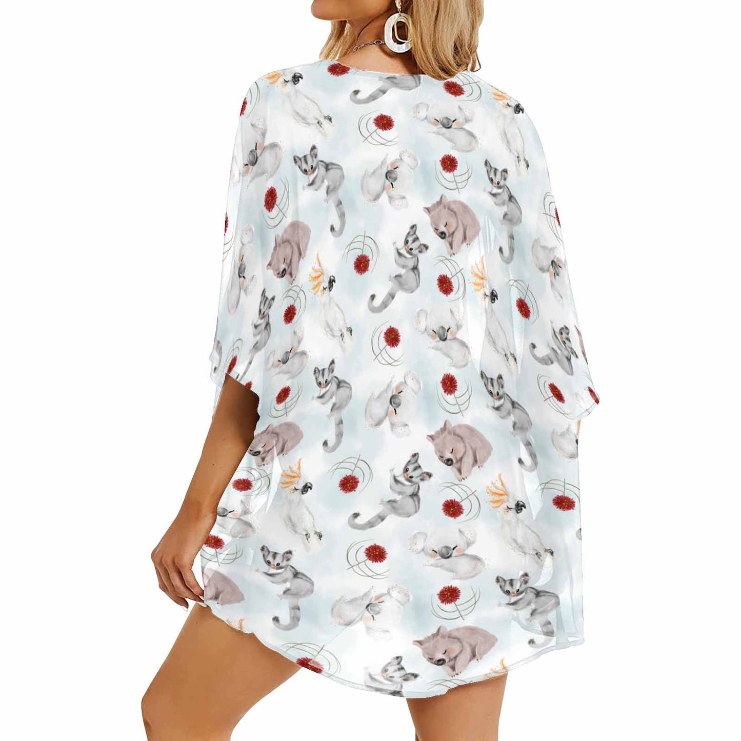 Australian Animals Koala, Sugar Glider, Wombat Women's Kimono Chiffon Cover Up