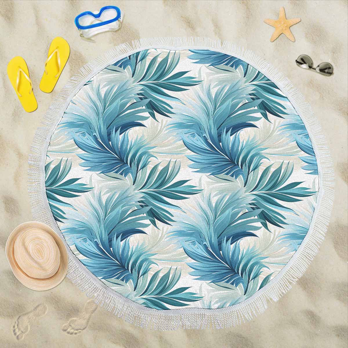 Blue Palms  Circular Beach Shawl 59"