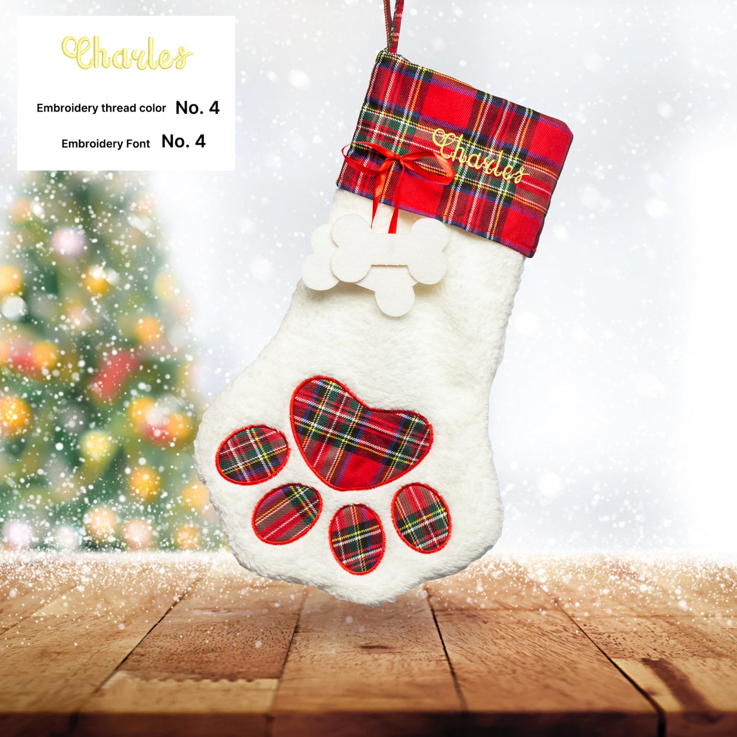 Pet Claw shaped Embroidered Christmas Stocking