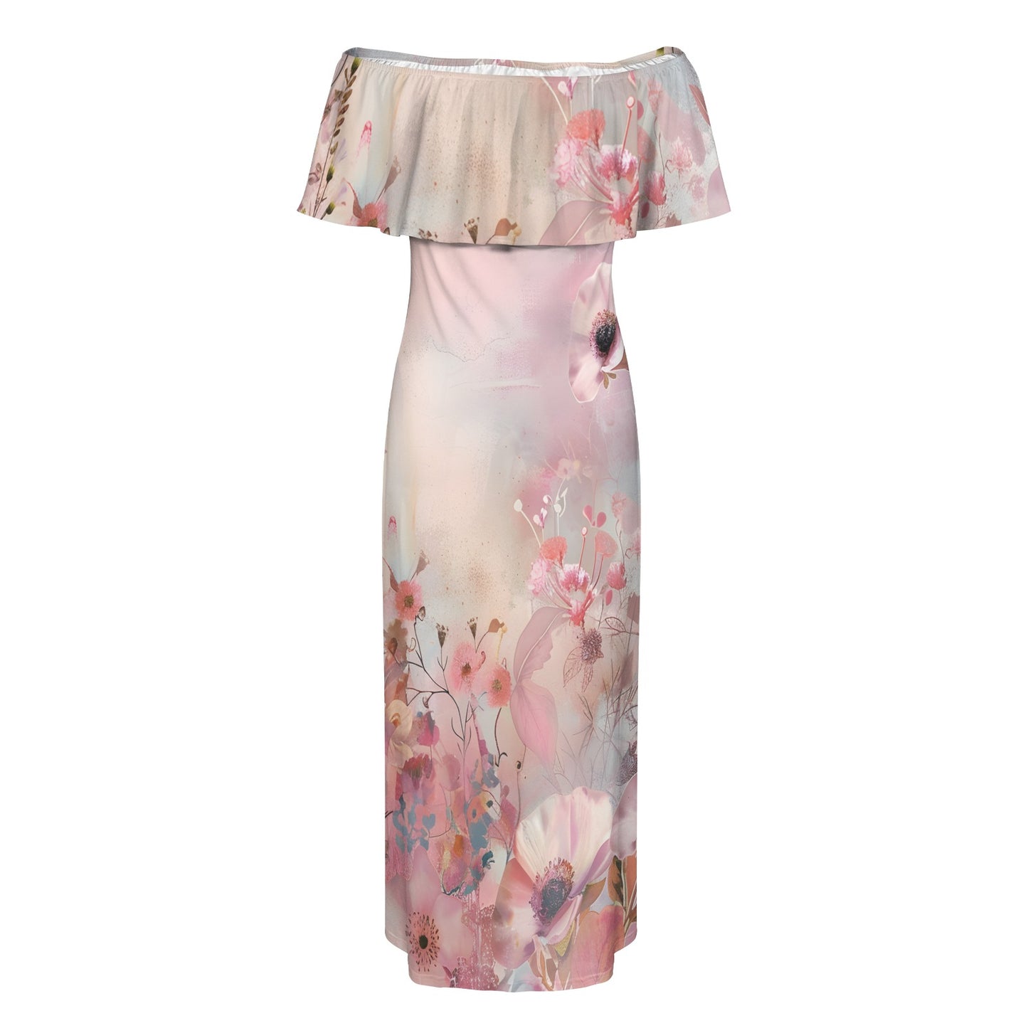 Maddison Women's Off Shoulder Ruffle Boat Neck Dress (Model D71)