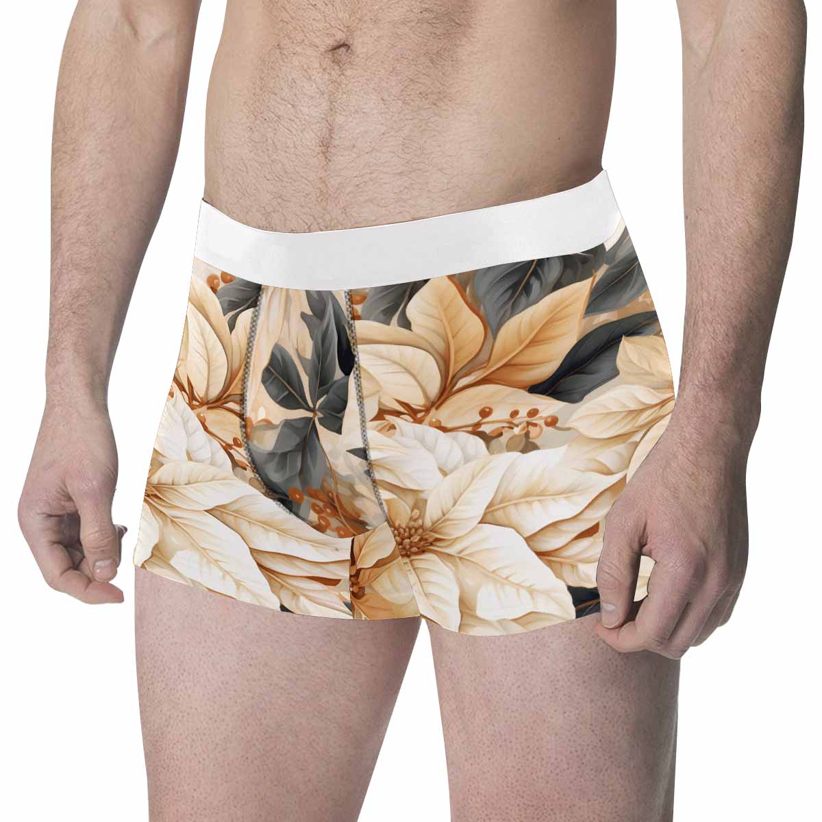 Cream Poinsettia  Men's All Over Print Boxer Briefs (Made In AUS)