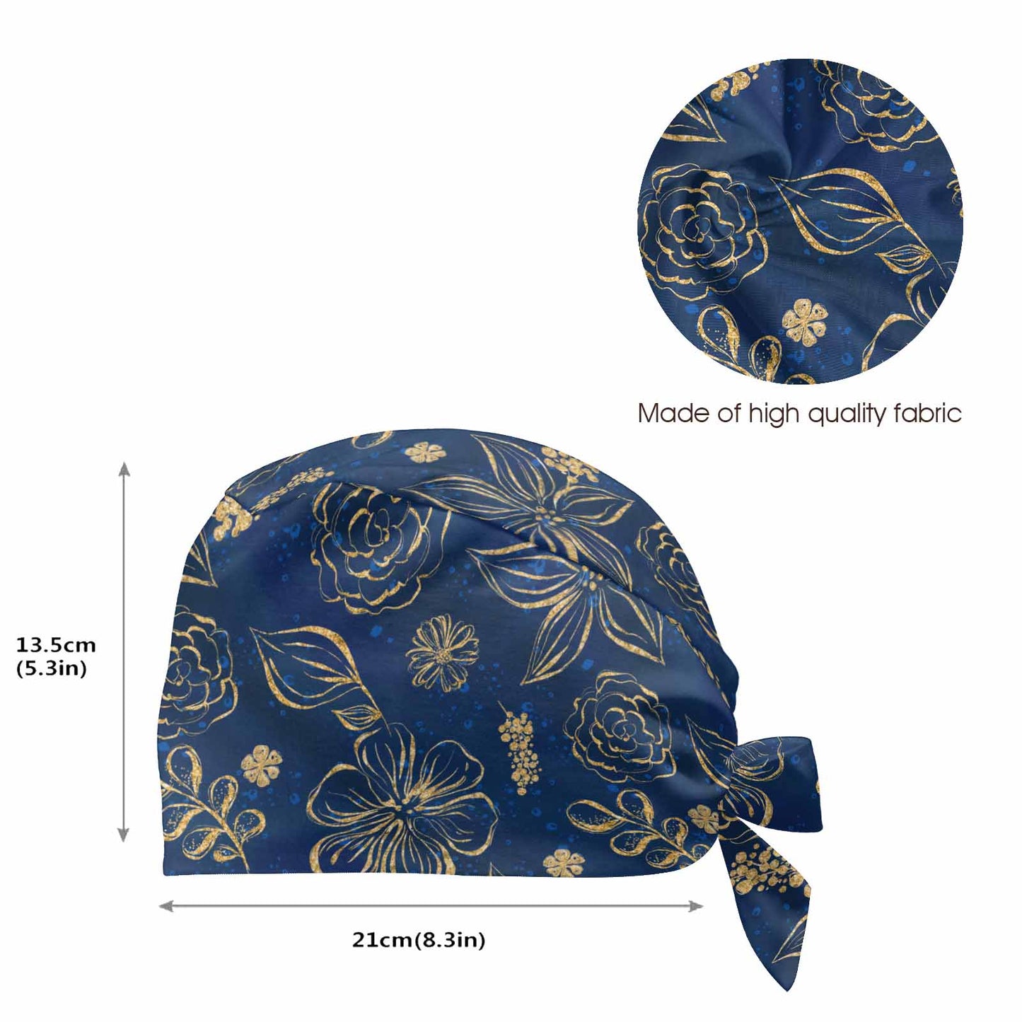 Nurse Scrub Cap Blue and Gold Floral  Scrub Cap