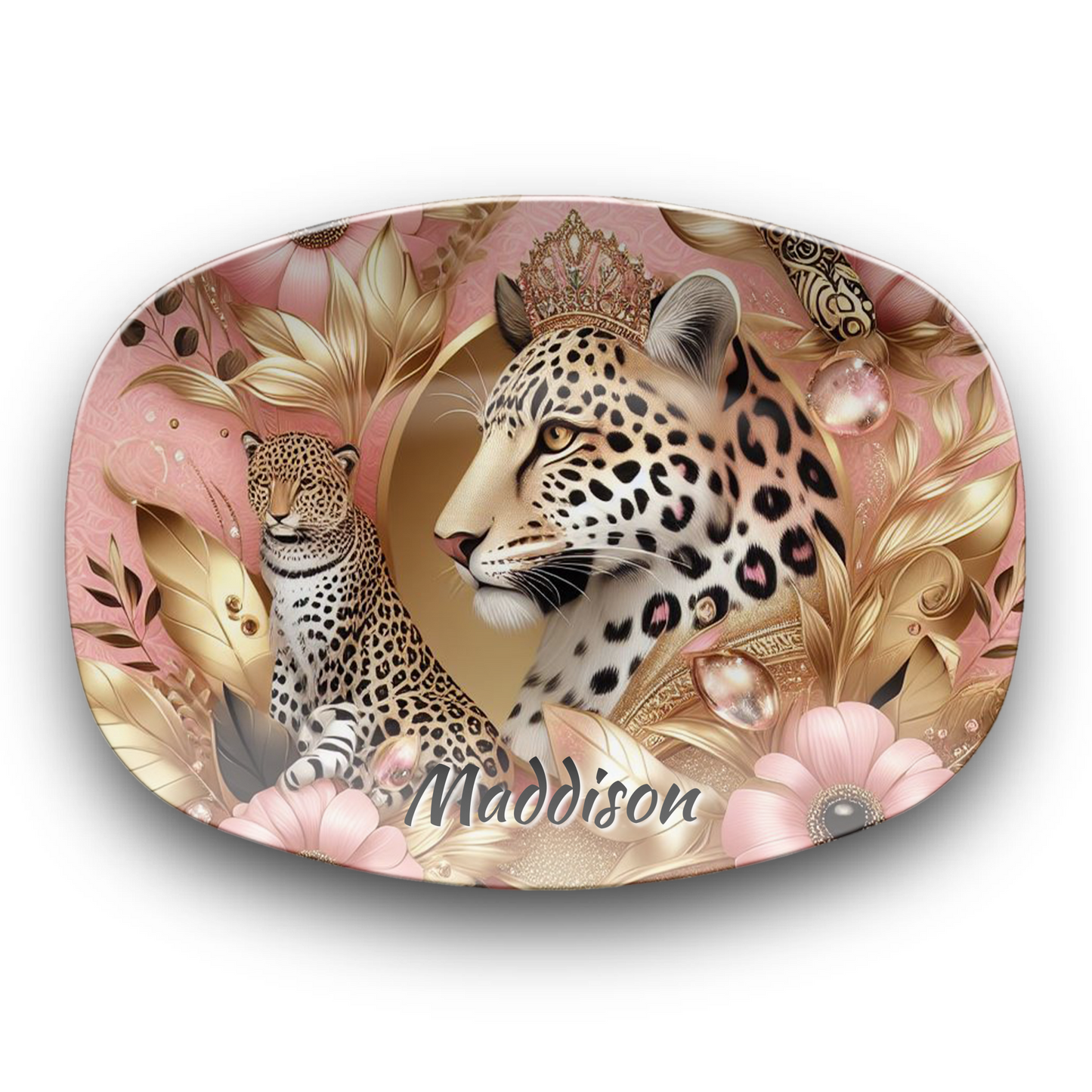 Personalised Pink and Gold Leopard Print Plate/Platter