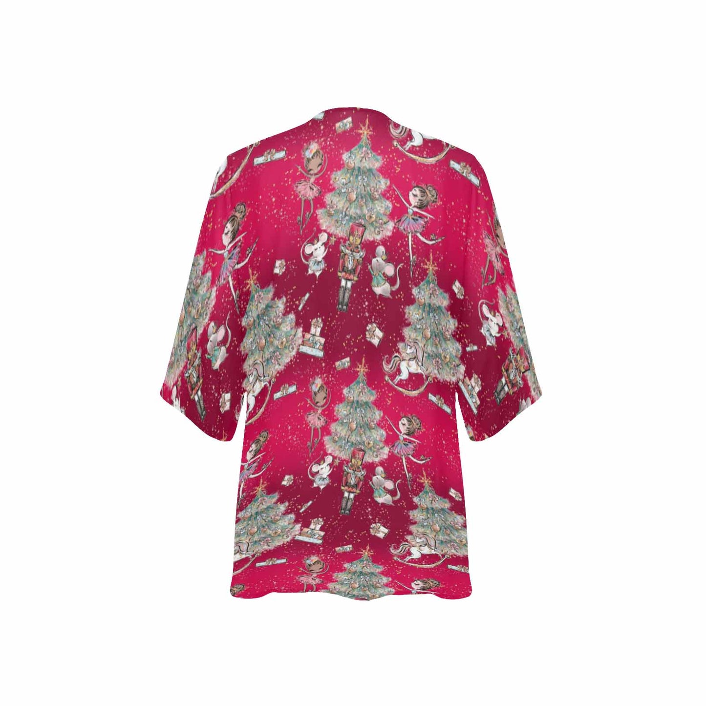 Red Christmas  Women's Kimono Chiffon Cover Up