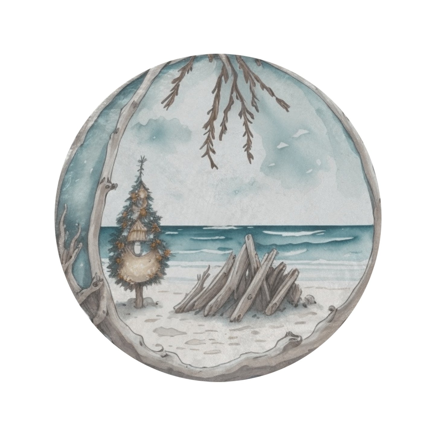 Beach Christmas Bauble Circular Micro Fleece Blanket