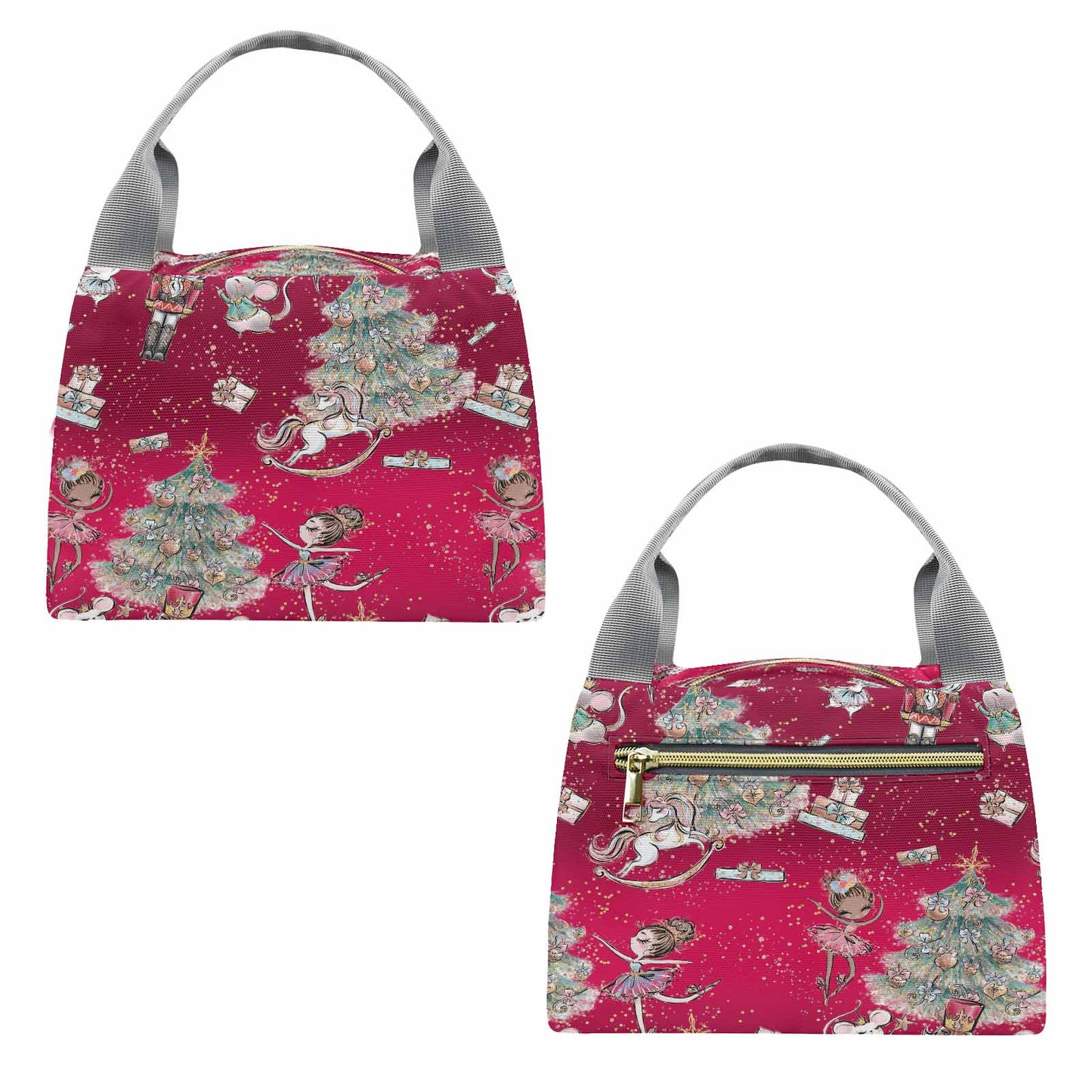 Red Christmas  Portable Lunch Bag-Grey Handle