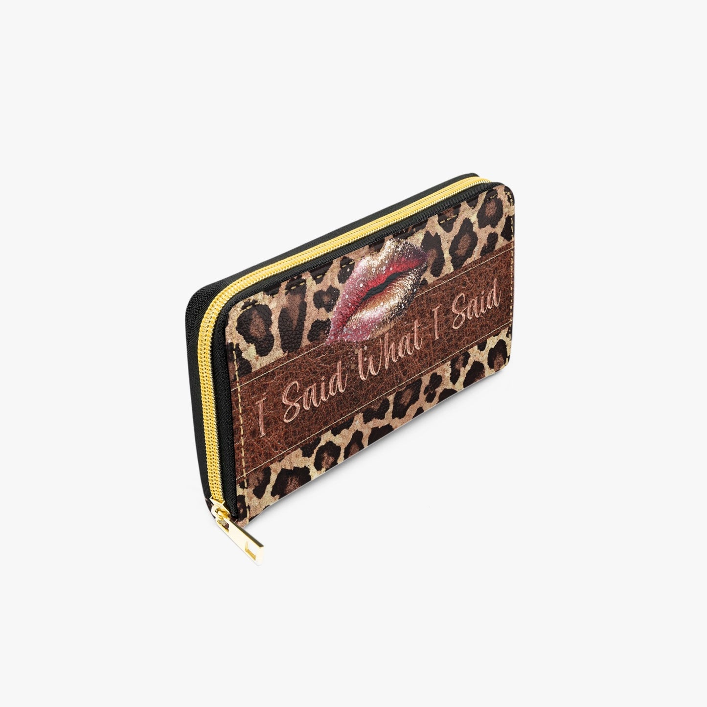 Long Type Zipper Purse - Leopard Print - Lips - I Said What I Said