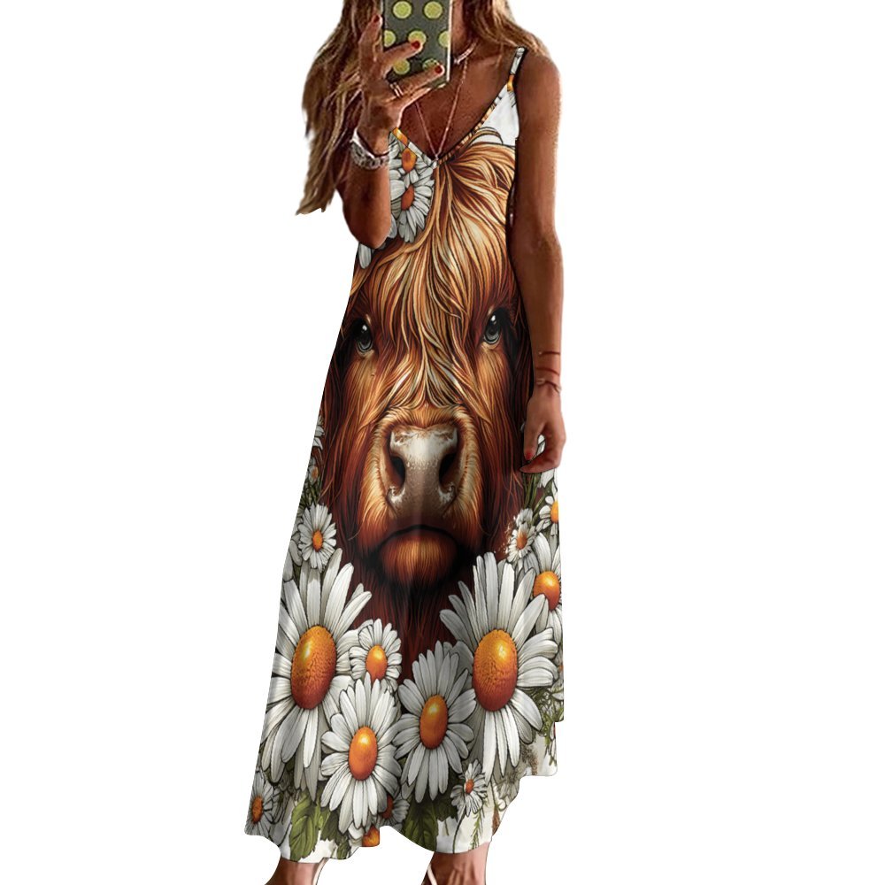 Highland Cow Spaghetti Strap Ankle-Length Dress Long dress