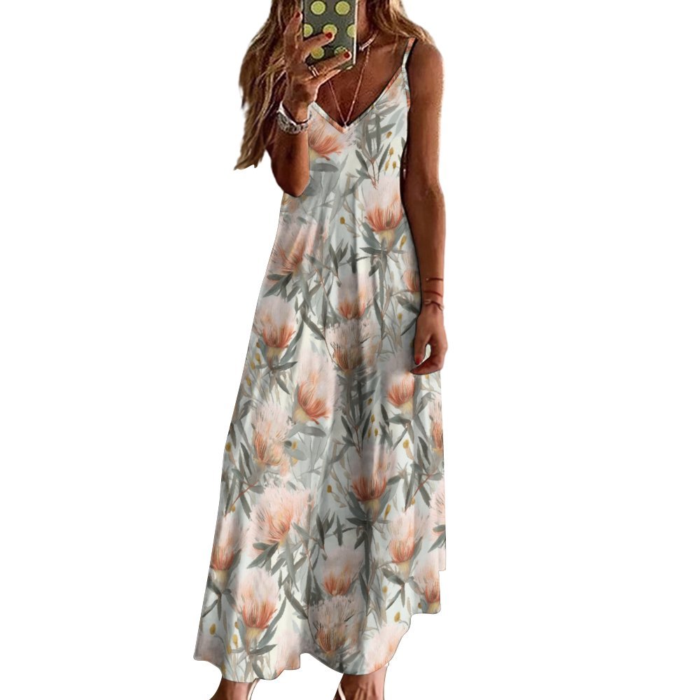 Australian Floral Spaghetti Strap Ankle-Length Dress Long dress