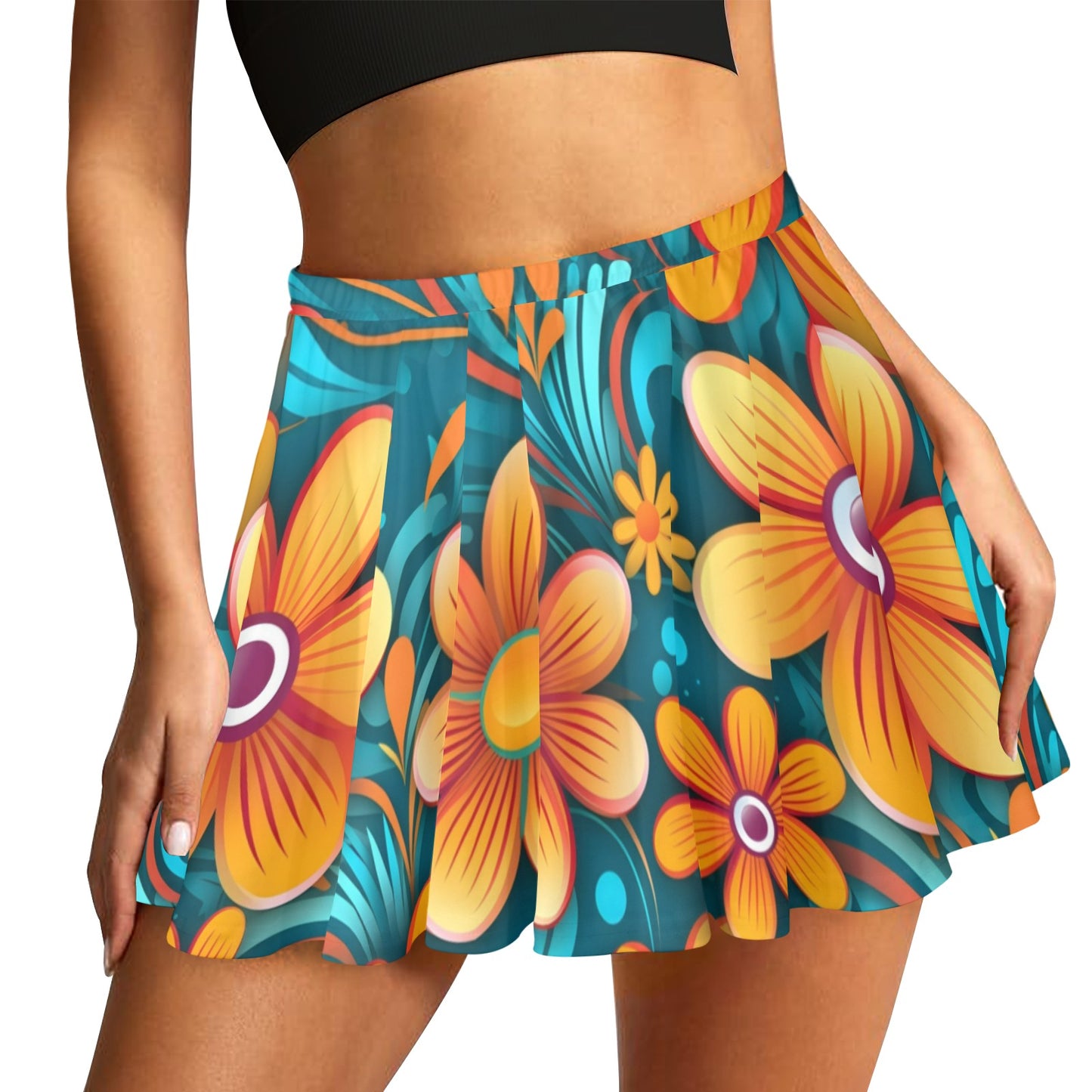 Mariner Skater Skirt 70's 80's 90's Groovy Florals All Over Print Skater Skirt (Model D69)