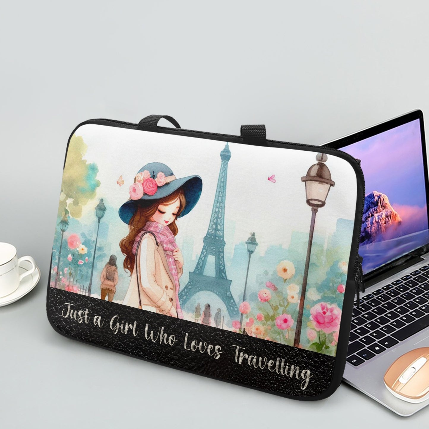 Laptop Sleeve with handles - Just a Girl Who Loves Travelling