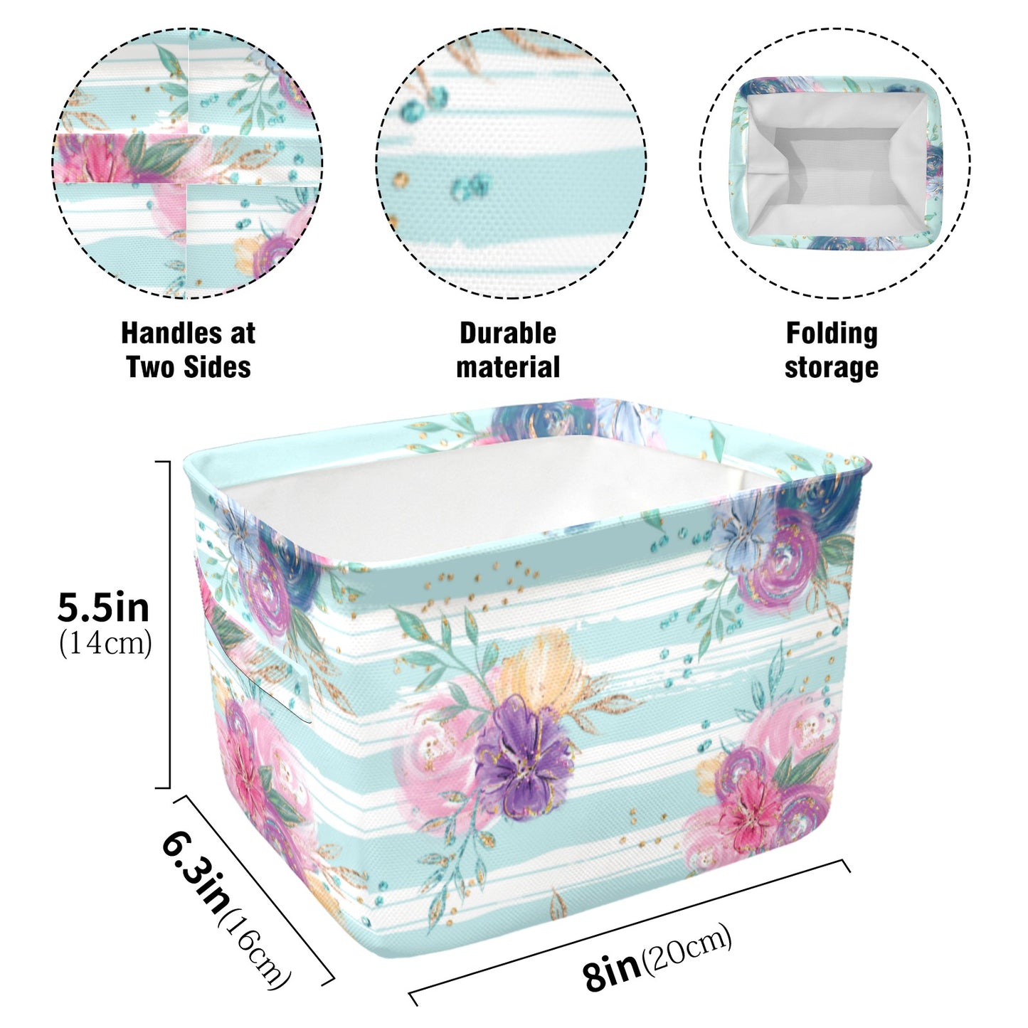 Purple and Pink floral Blue Stripes Fabric Storage Basket