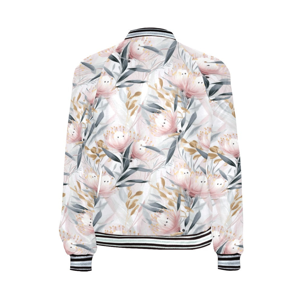 Australian Floral Pink & Grey Bomber Jacket for Women