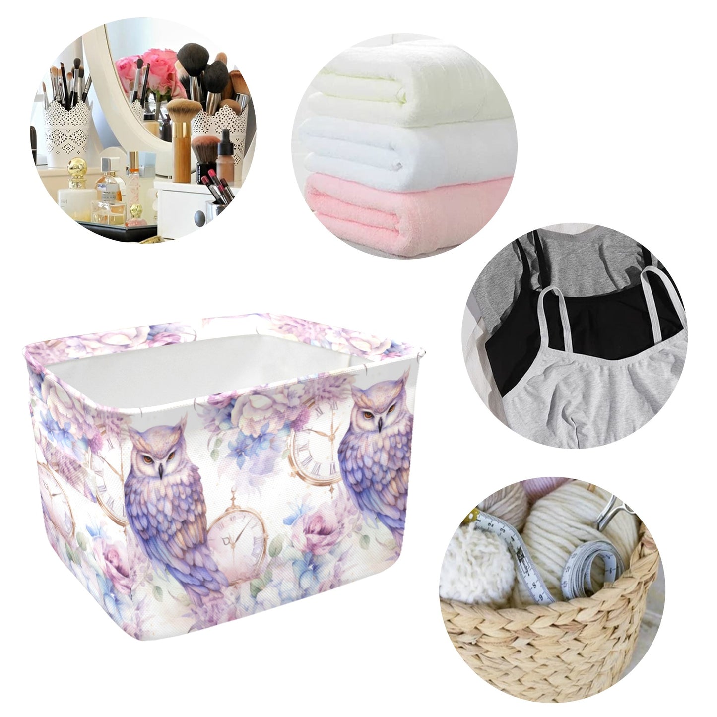 Pastel Owls Fabric Storage Basket