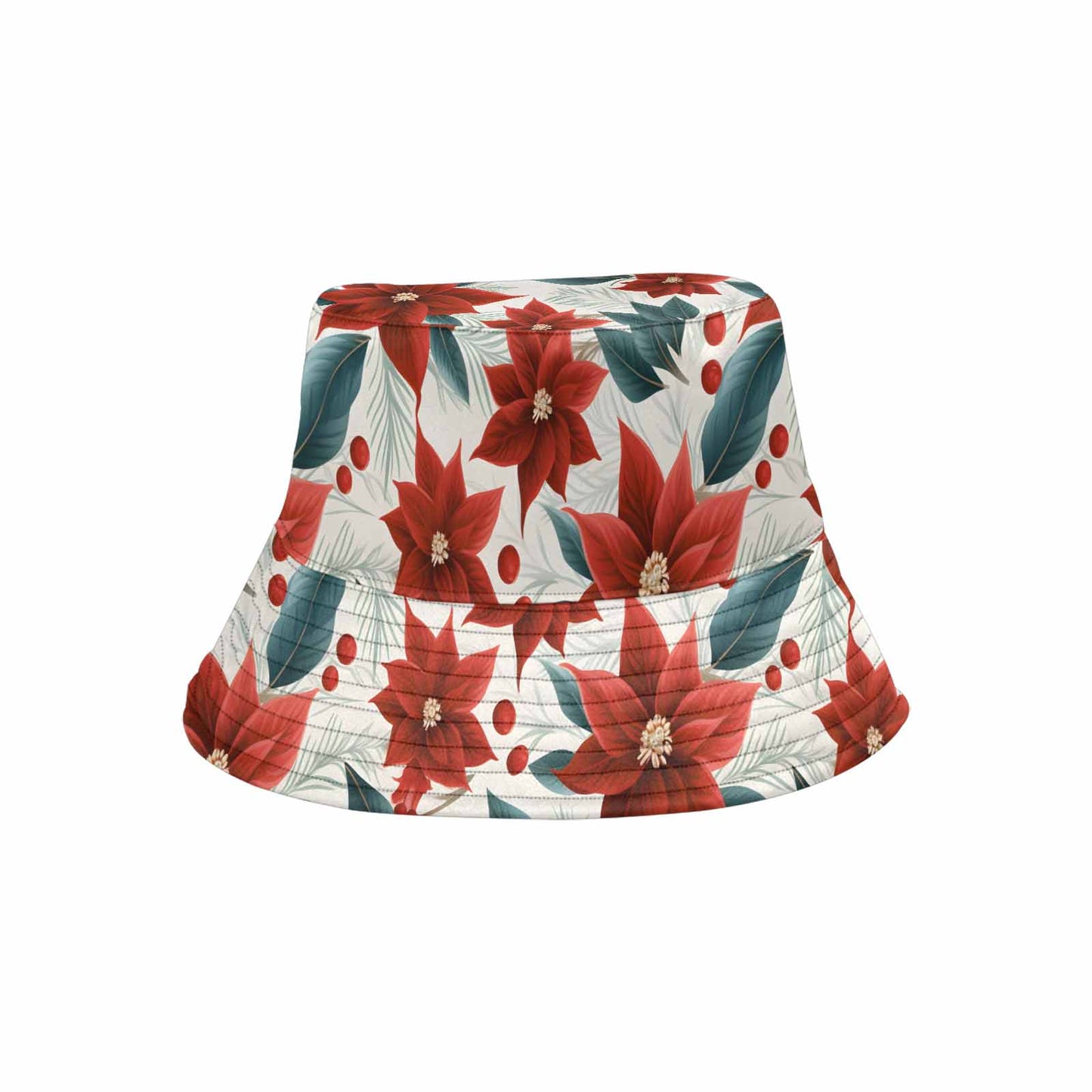 Christmas Red Poinsettia  Unisex Summer Single-Layer Bucket Hat