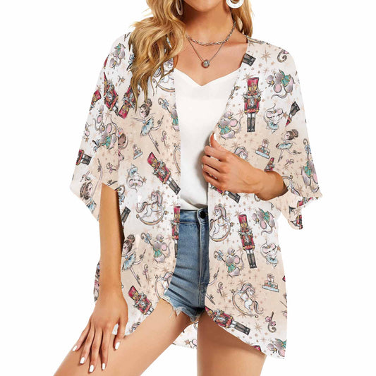 Christmas Nutcracker Women's Kimono Chiffon Cover Up