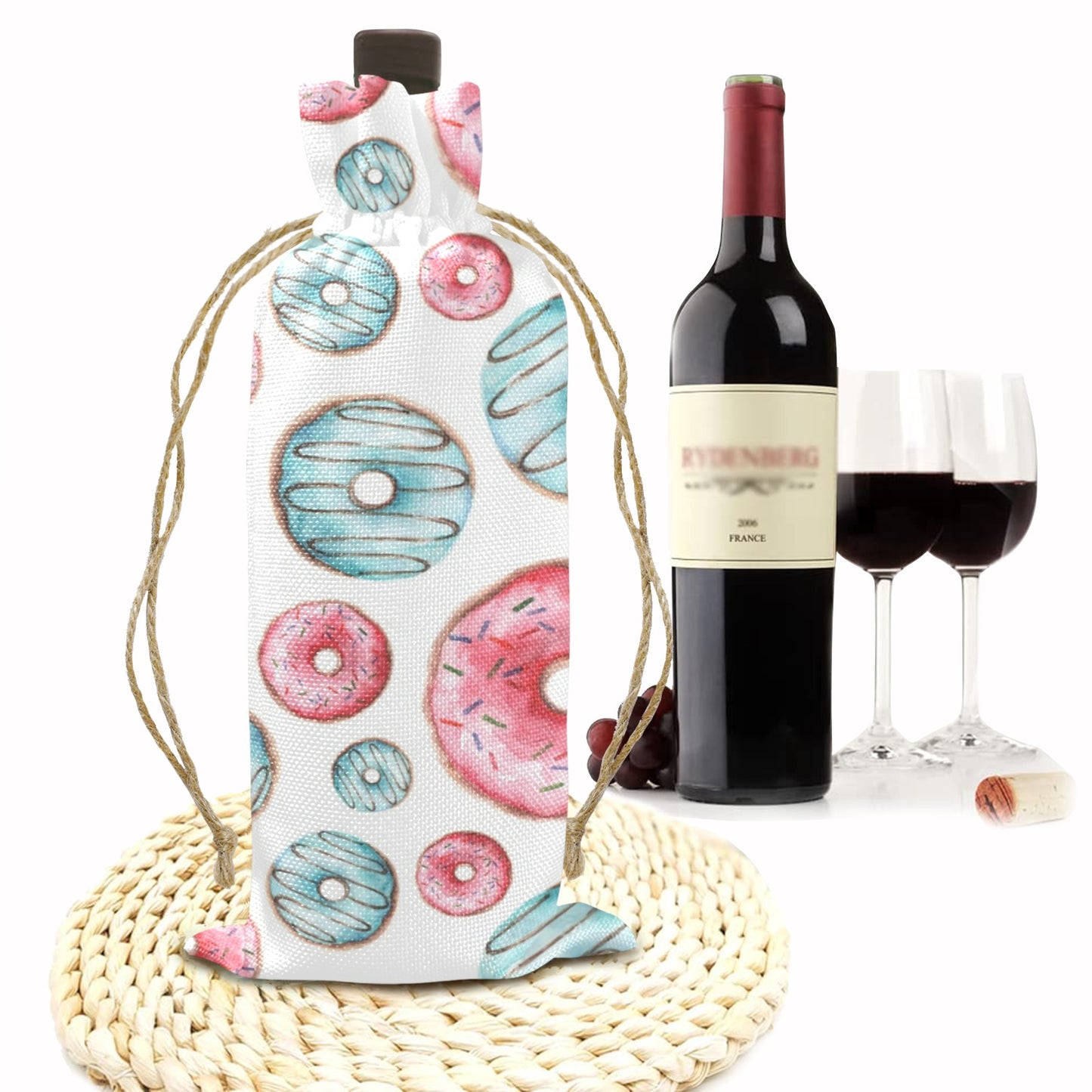 Donuts Linen Wine Bottle Bag