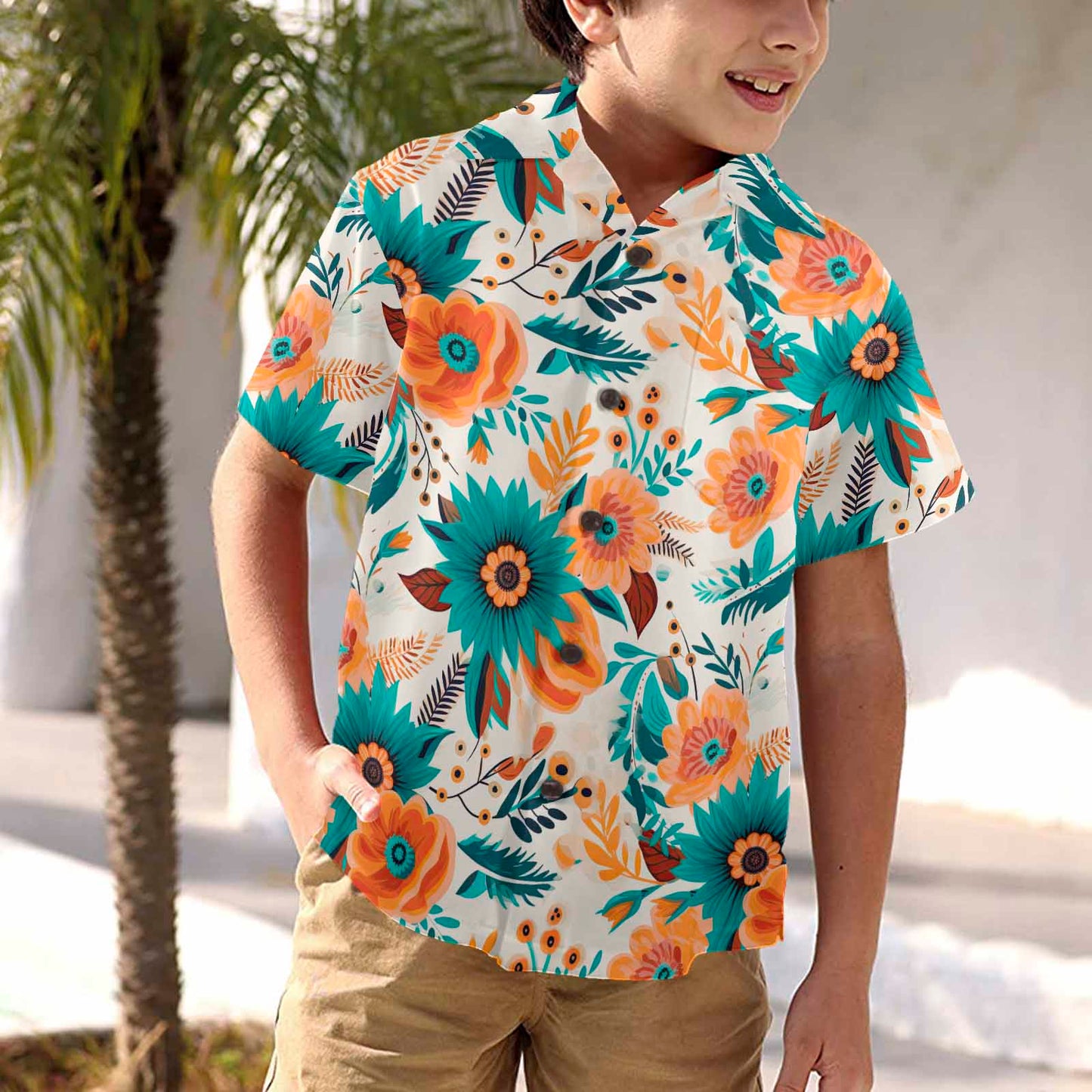 Boho Retro Floral  Little Boys Hawaiian Shirt