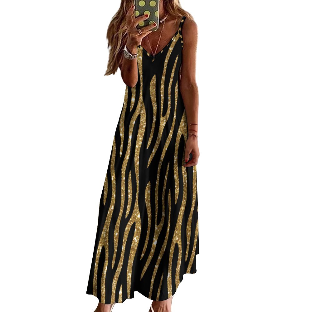 Animal Print Spaghetti Strap Ankle-Length Dress Long dress