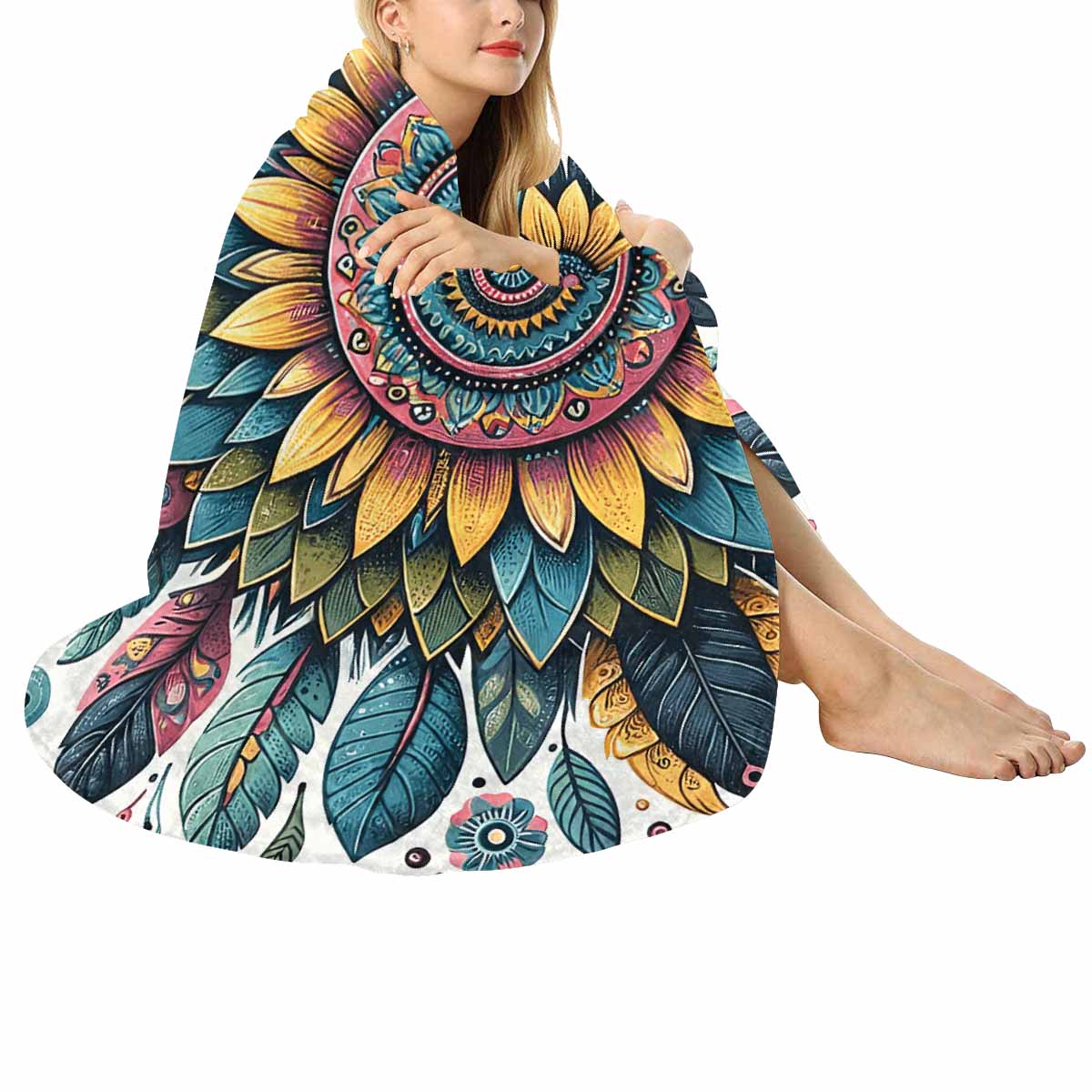 Mandella_Sunflower_Awd35142  Circular Micro Fleece Blanket 60"