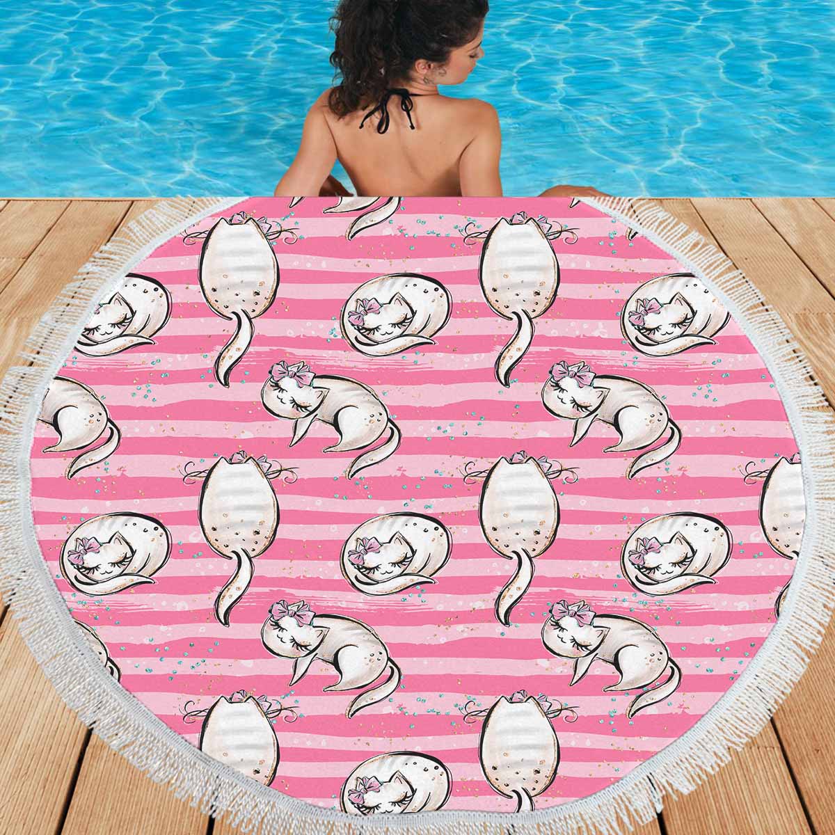 Cats Pink  Circular Beach Shawl 59"