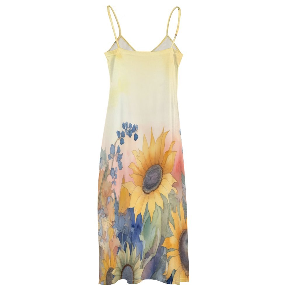 Sunflower Floral Spaghetti Strap Ankle-Length Dress Long dress