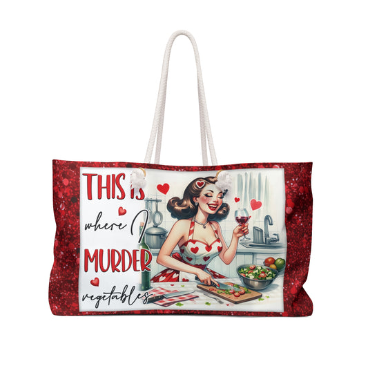 Personalised/Non-Personalised Weekender Bag, This is Where I Murder Vegetables, Large Weekender Bag, Beach Bag, Book Bag