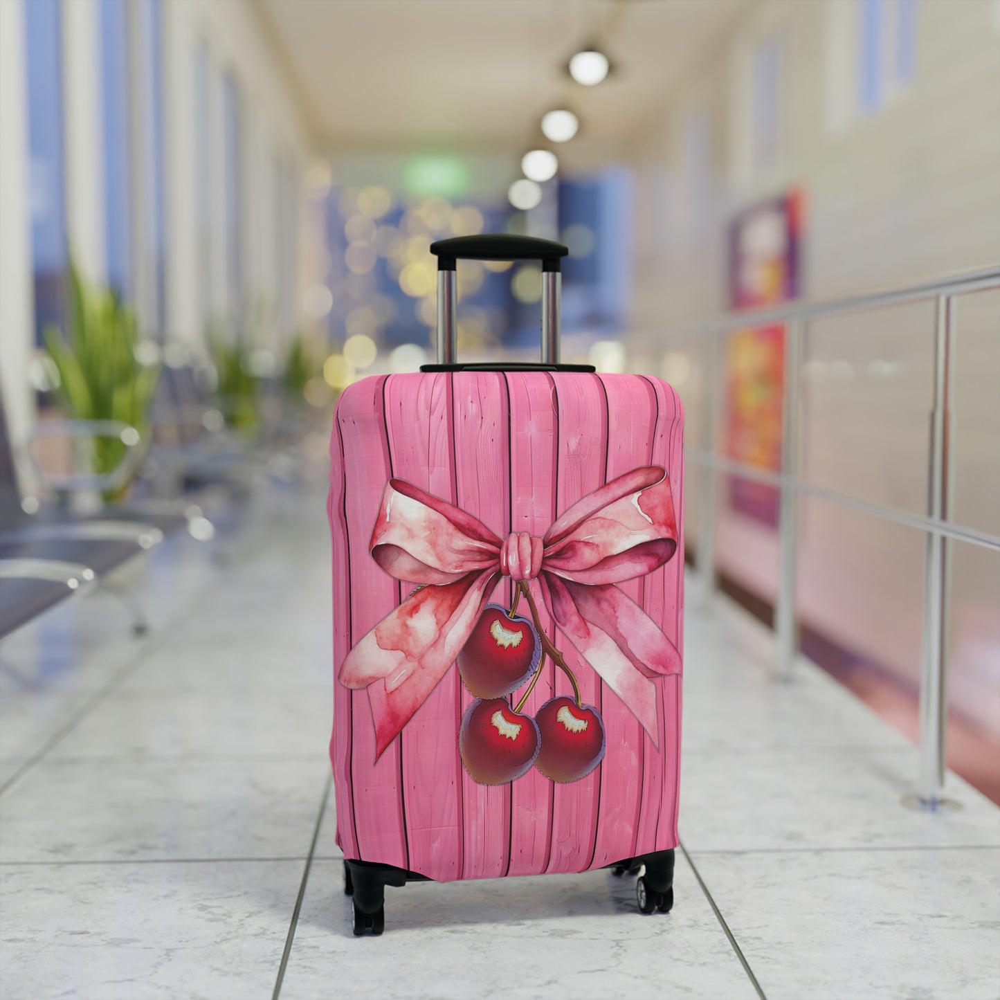 Luggage Cover, Rockabilly, Coquette, Pink, Cherries and Ribbon, awd-2503