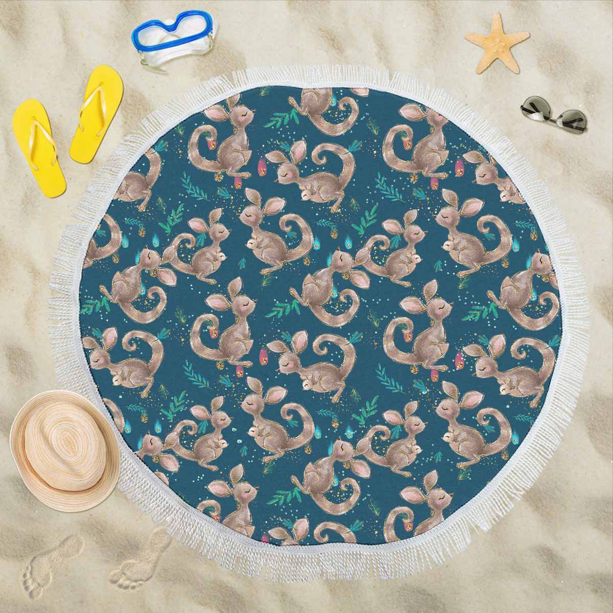 Australian Kangaroos Blue  Circular Beach Shawl 59"