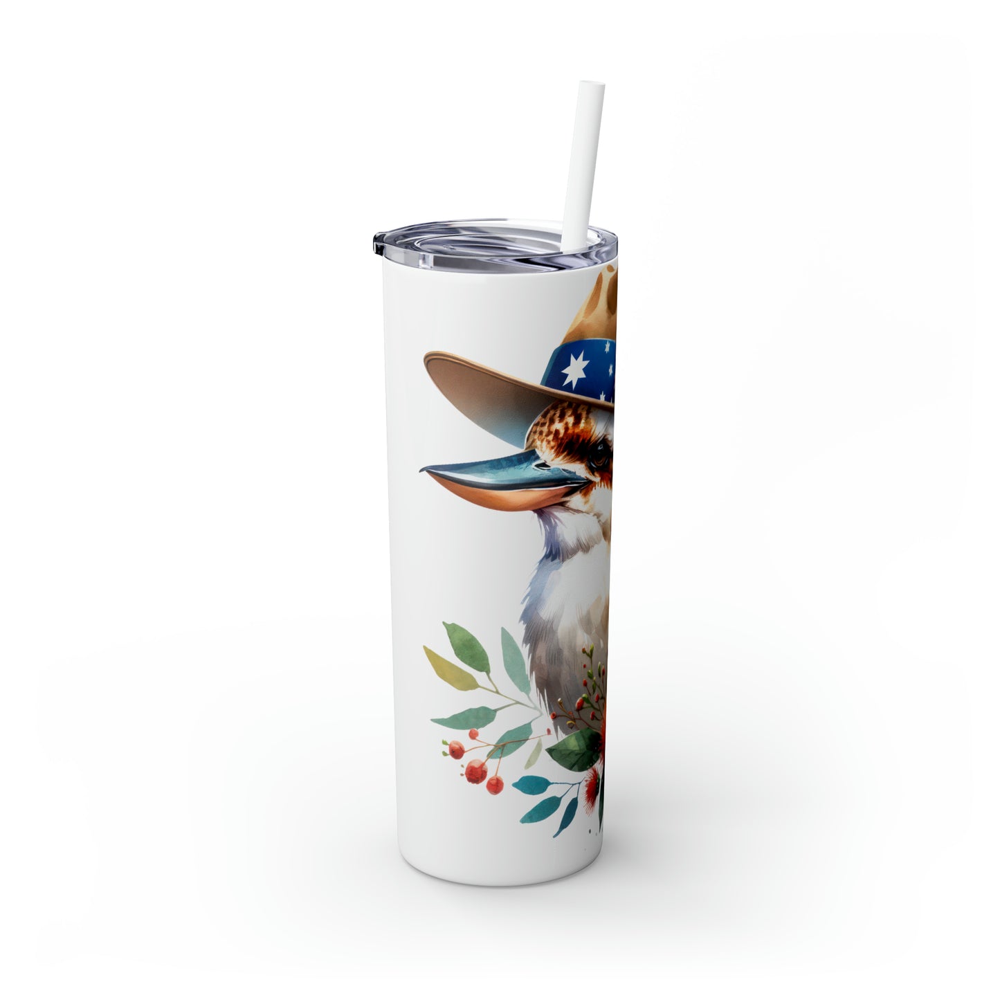 Skinny Tumbler with Straw, 20oz, Australian Animal, Kookaburra, awd-1337