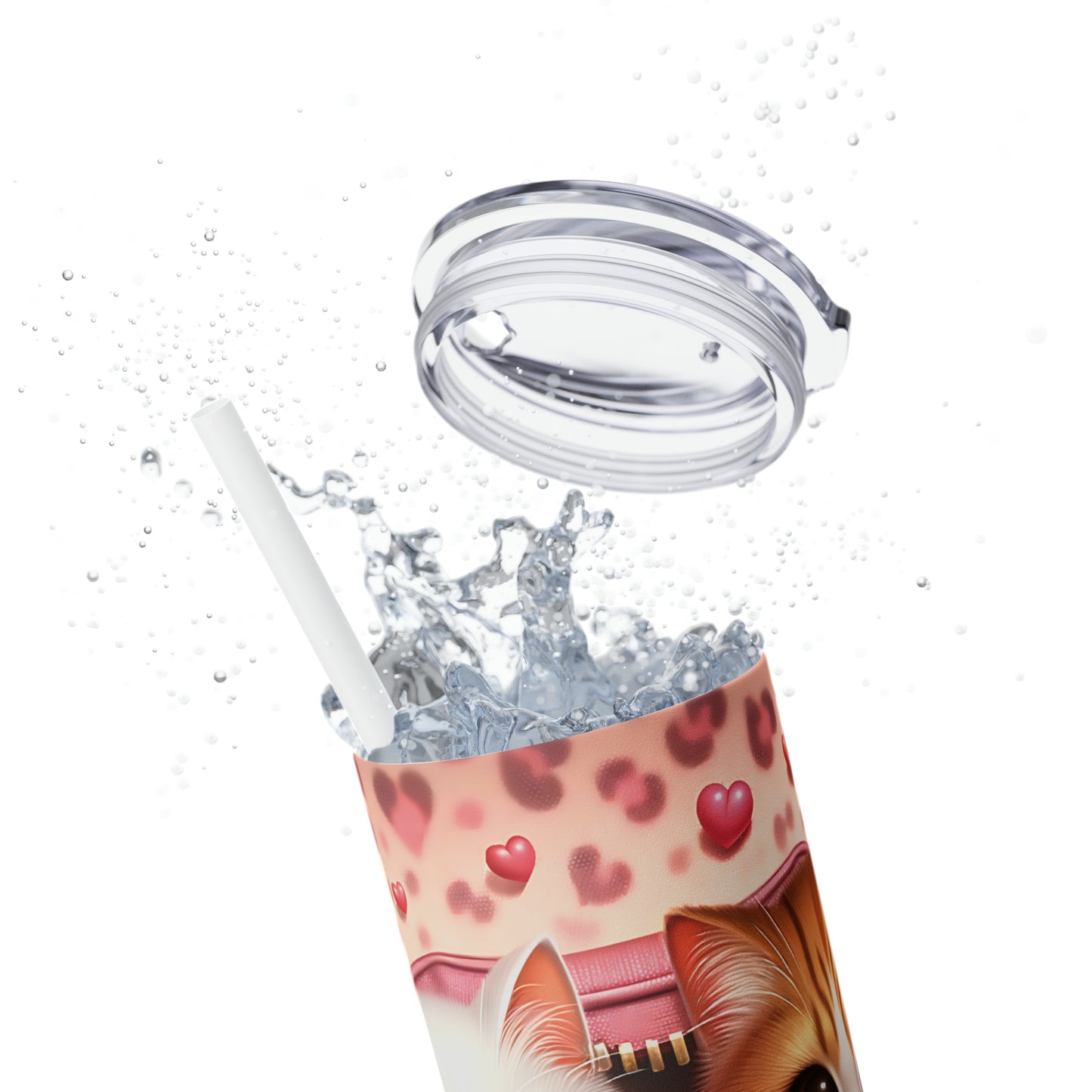 Skinny Tumbler with Straw, 20oz, Cat, Valentines Day, awd-758