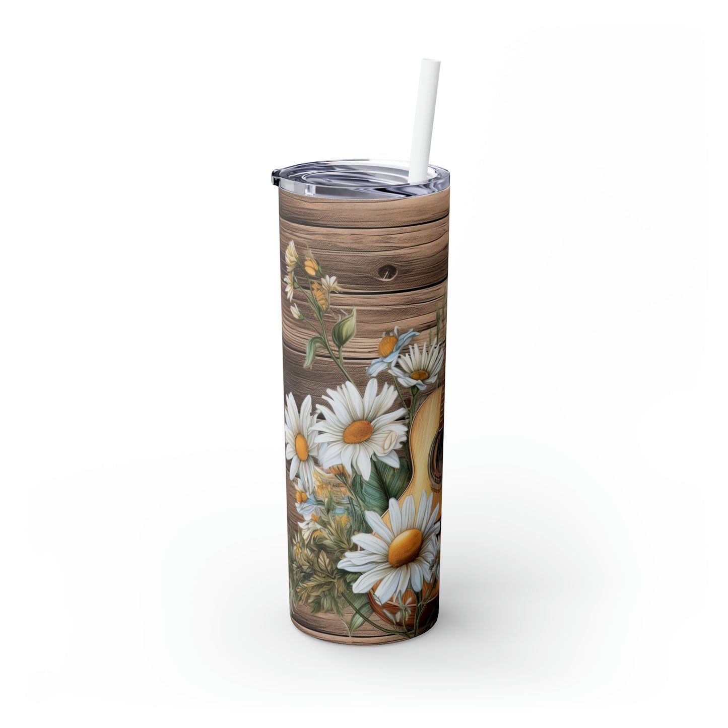 Skinny Tumbler with Straw, 20oz, Guitar with Daisy's, awd-238