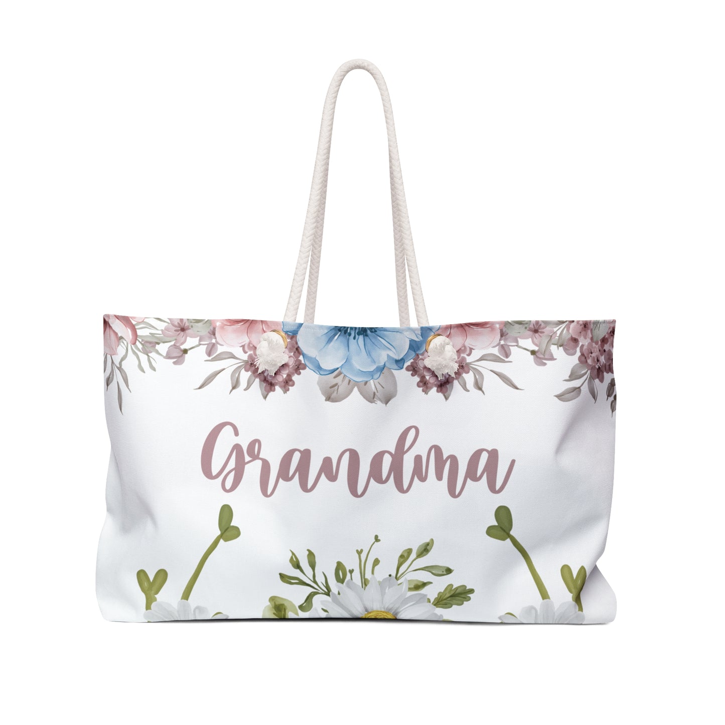 Personalised/Non-Personalised Weekender Bag, Floral, Grandma, Large Weekender Bag, Beach Bag, Book Bag