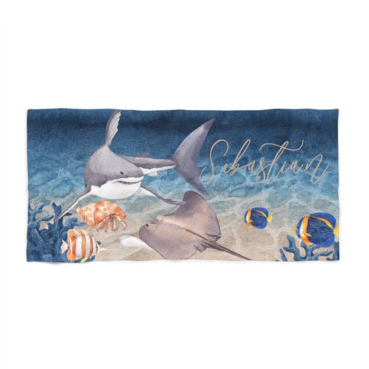 Personalised Beach Towel, Shark, Polycotton Towel, 2 sizes Available