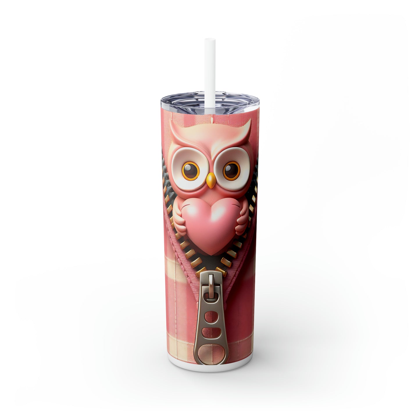 Skinny Tumbler with Straw, 20oz, Owl, Valentines Day