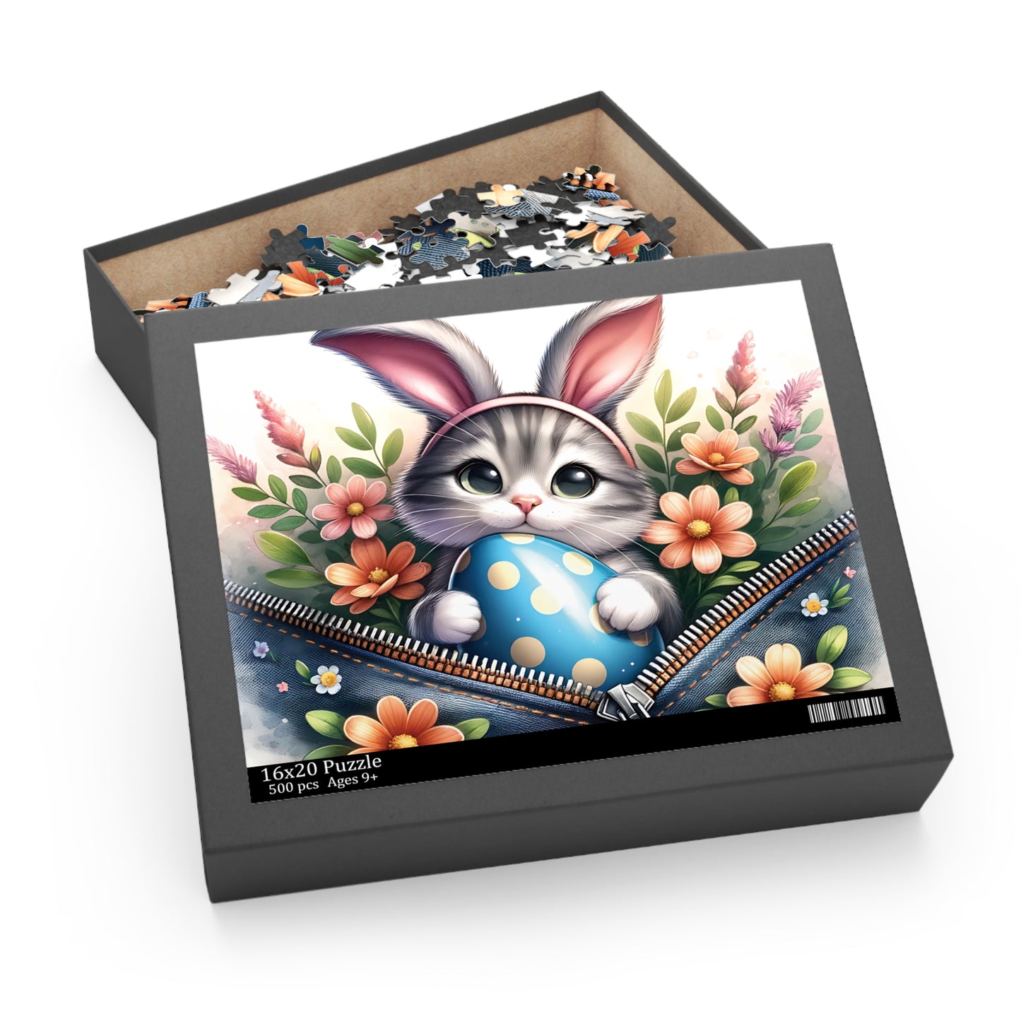 Personalised/Non-Personalised Puzzle, Easter, Cat with Bunny ears (120, 252, 500-Piece)