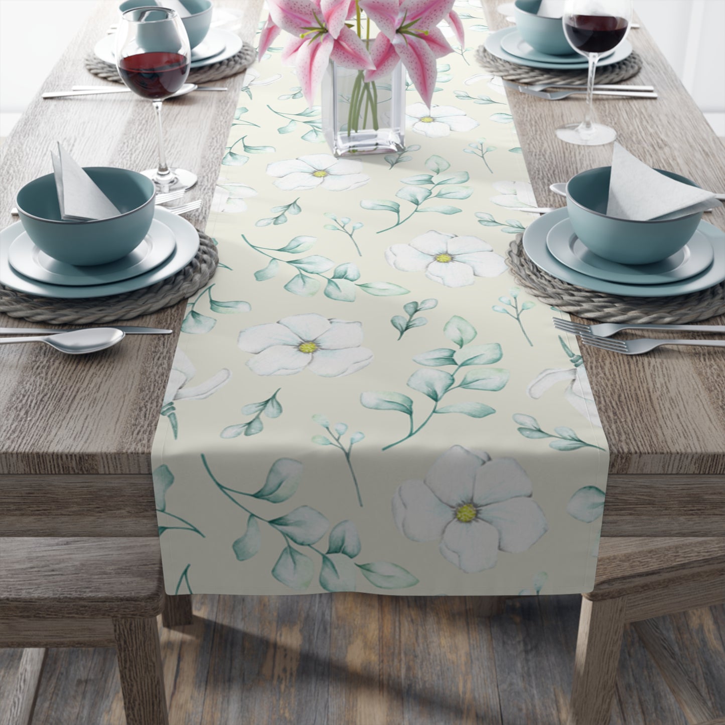 Floral Table Runner, Cotton Twill and Poly Available