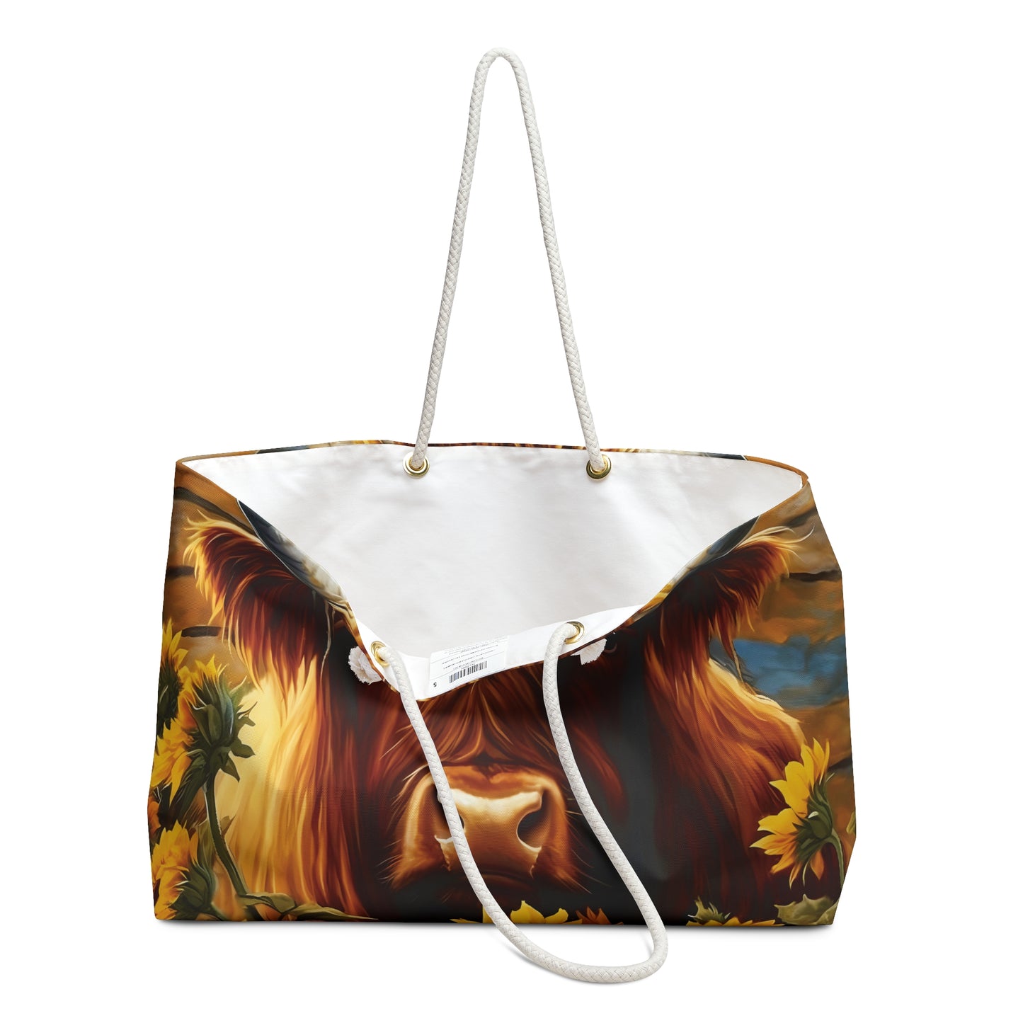 Personalised/Non-Personalised Weekender Bag, Highland Cow, Large Weekender Bag, Beach Bag, Book Bag