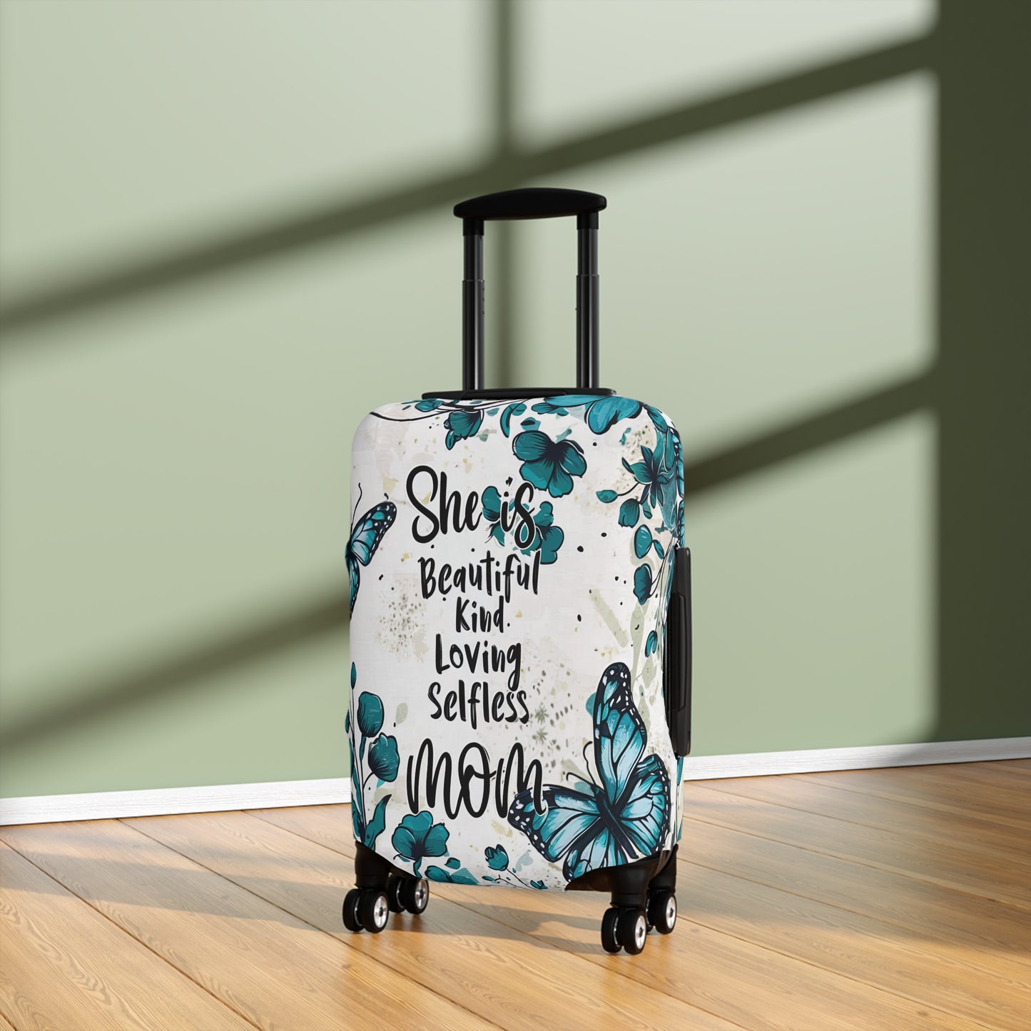 Luggage Cover, Teal Floral, Mom, She is Beautiful, Kind, Loving, Selfless, awd-1758