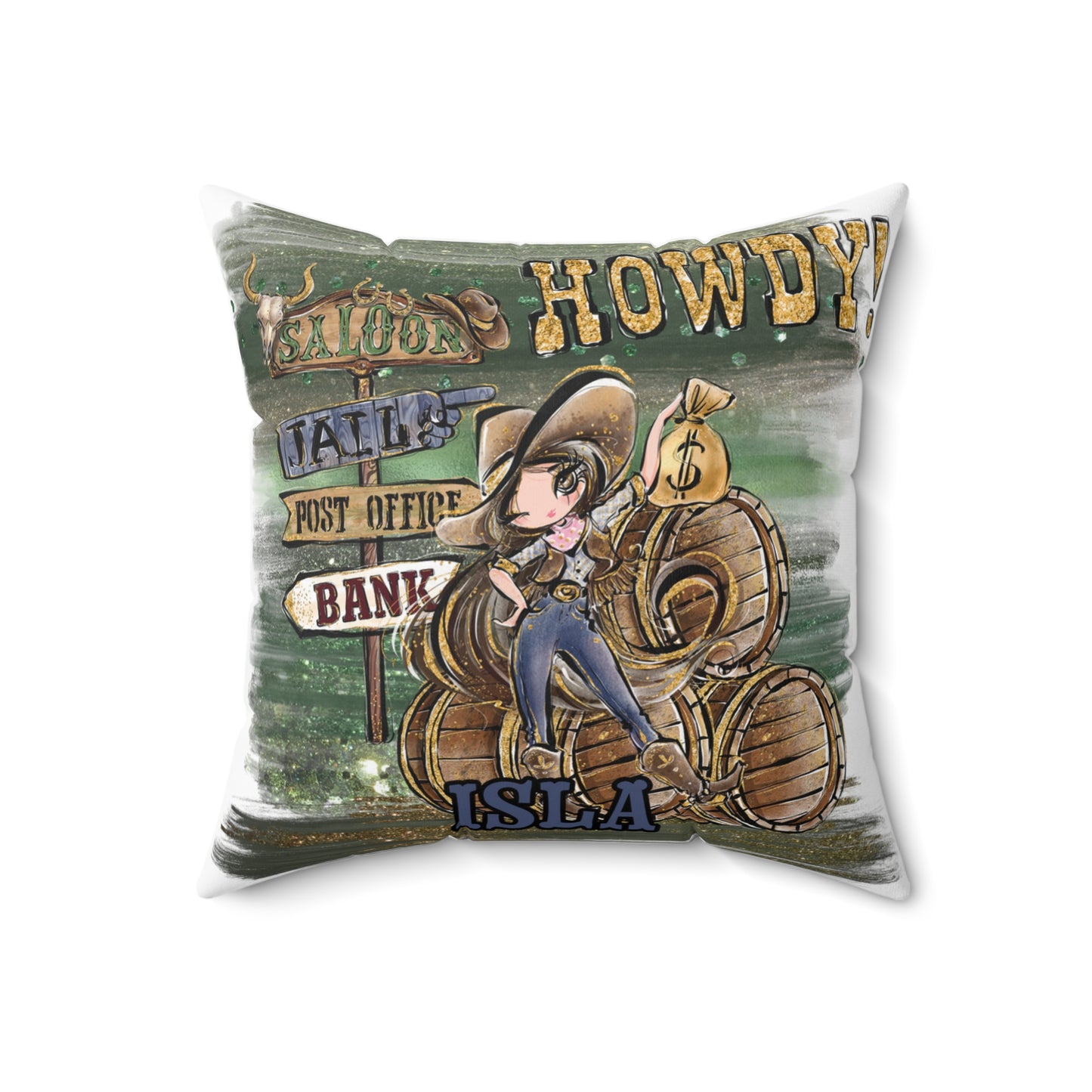 Personalised Howdy Cushion, Brown Hair Brown Eyes, Polyester Square Cushion, Christmas cushion