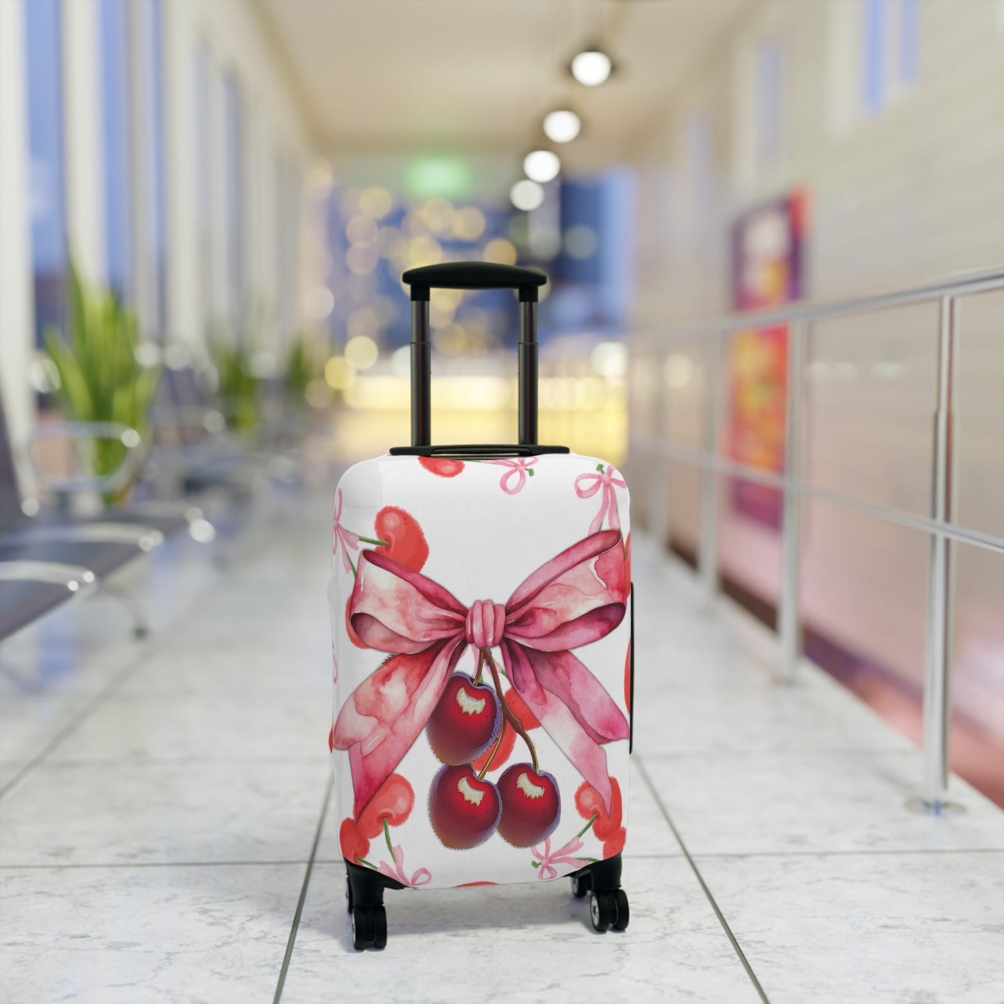 Luggage Cover, Rockabilly, Coquette, Pink Cherries and Ribbon, awd-2506