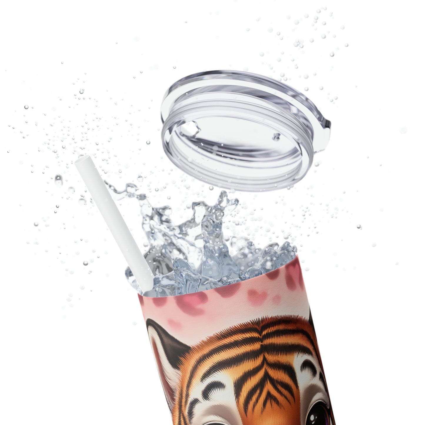 Skinny Tumbler with Straw, 20oz, Tiger, Valentines Day