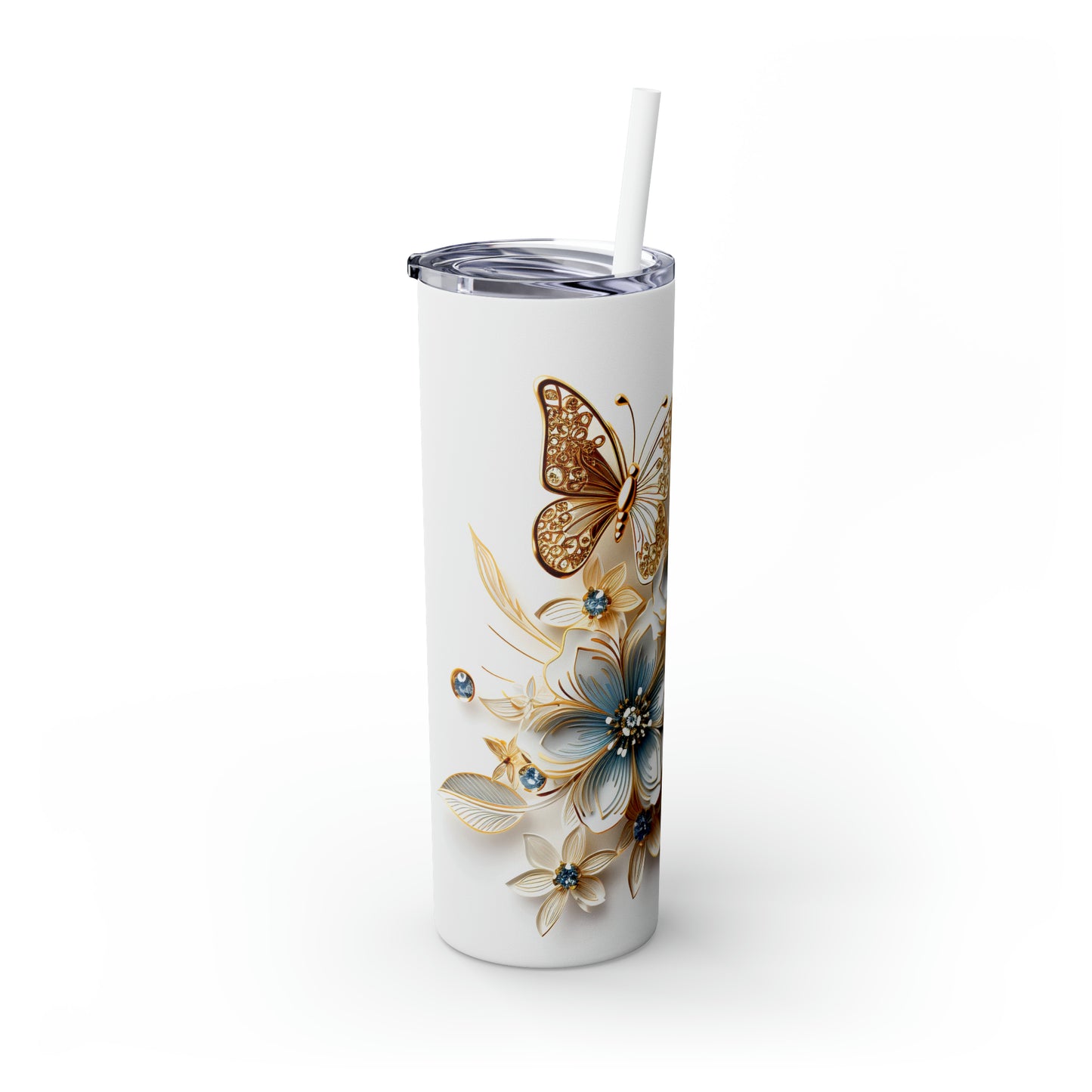 Skinny Tumbler with Straw, 20oz, Floral, awd-413