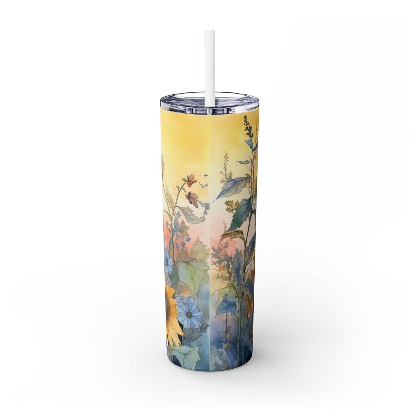 Skinny Tumbler with Straw, 20oz, Sunflowers