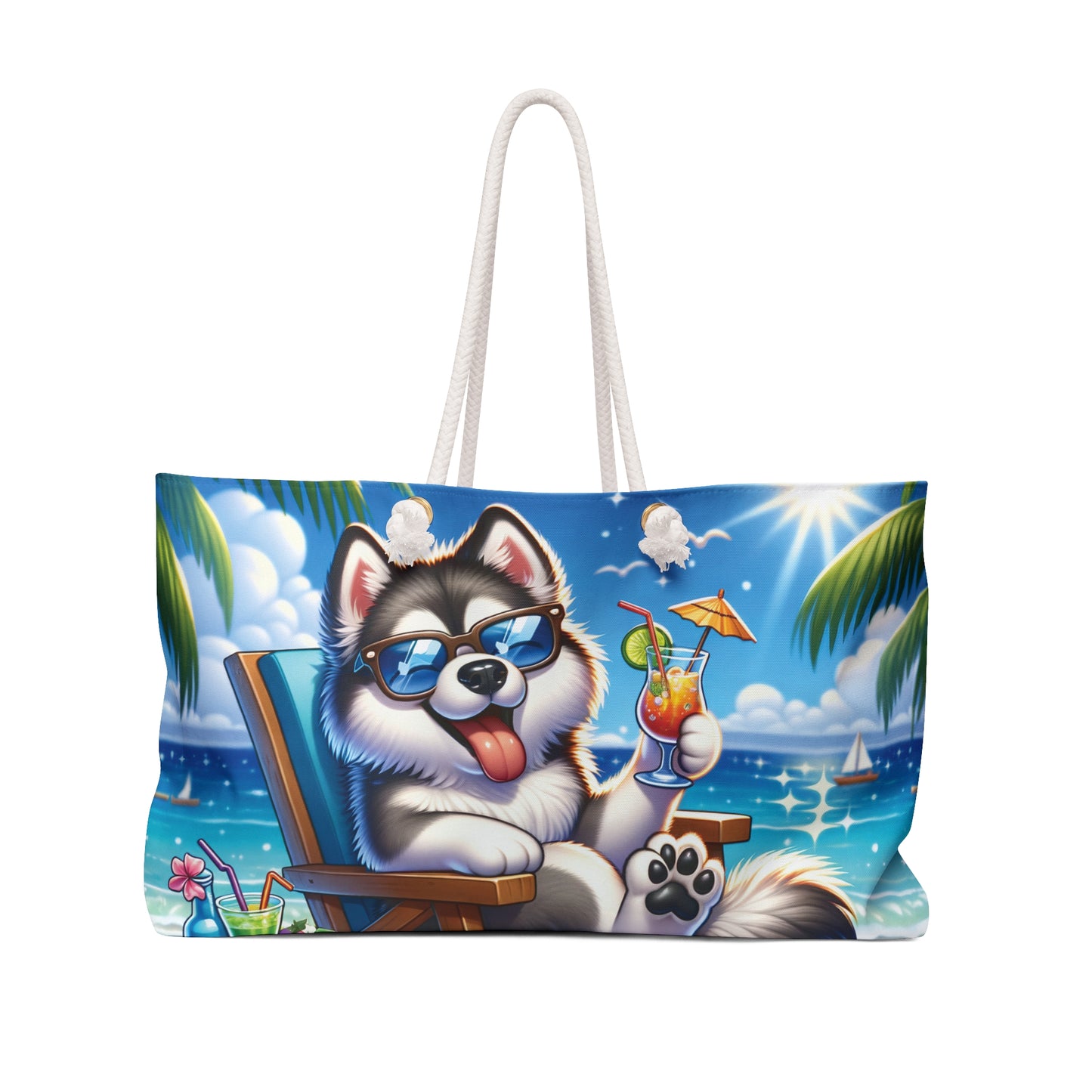 Personalised/Non-Personalised Weekender Bag, Summer Beach Dog, Alaskan Malamute, Large Weekender Bag, Beach Bag, Book Bag