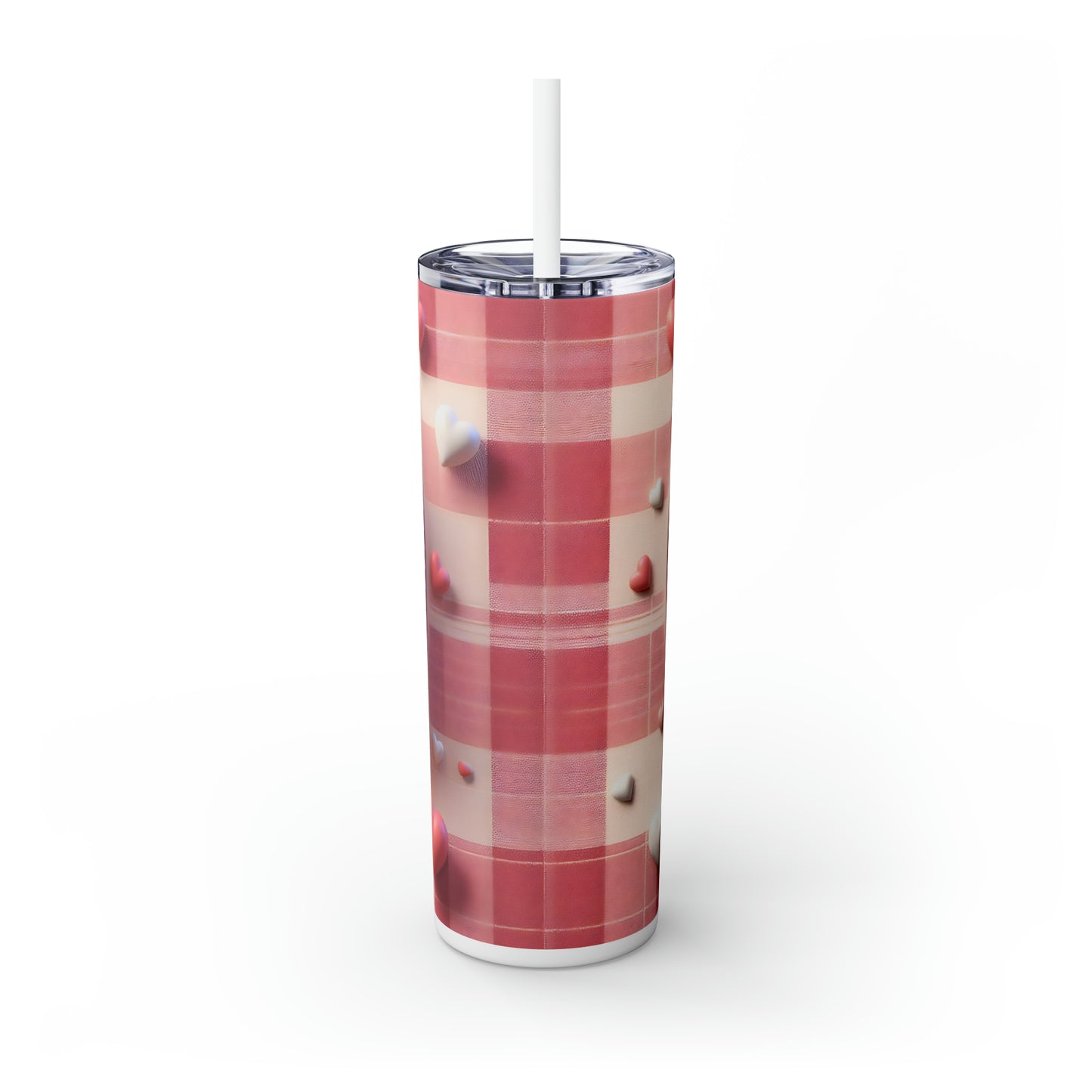 Skinny Tumbler with Straw, 20oz, Penguin, Valentines Day