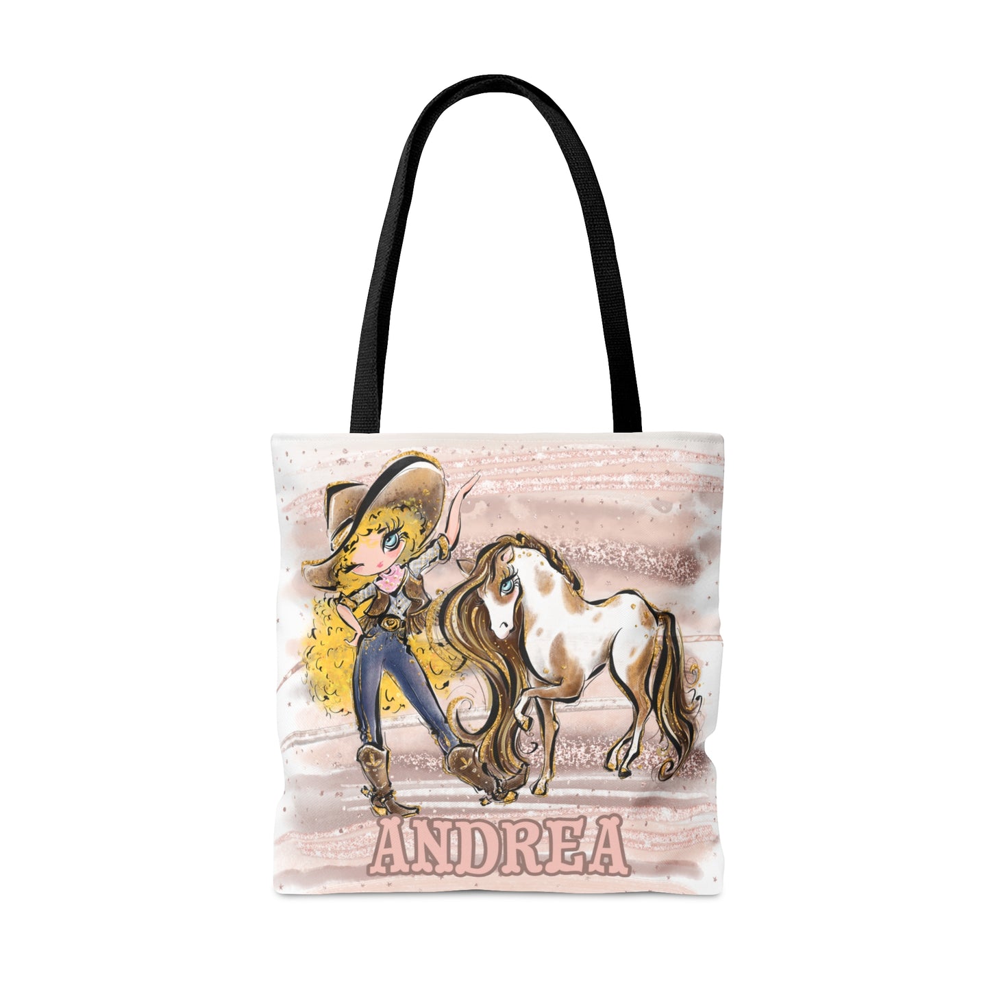 Personalised Tote Bag, Cowgirl & Horse, Blonde Curly Hair, Blue Eyes, Tote bag