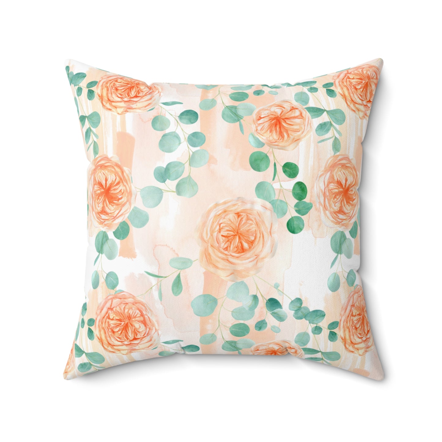 Spun Polyester Square Pillow, Rose Floral & Eucalyptus Cushion